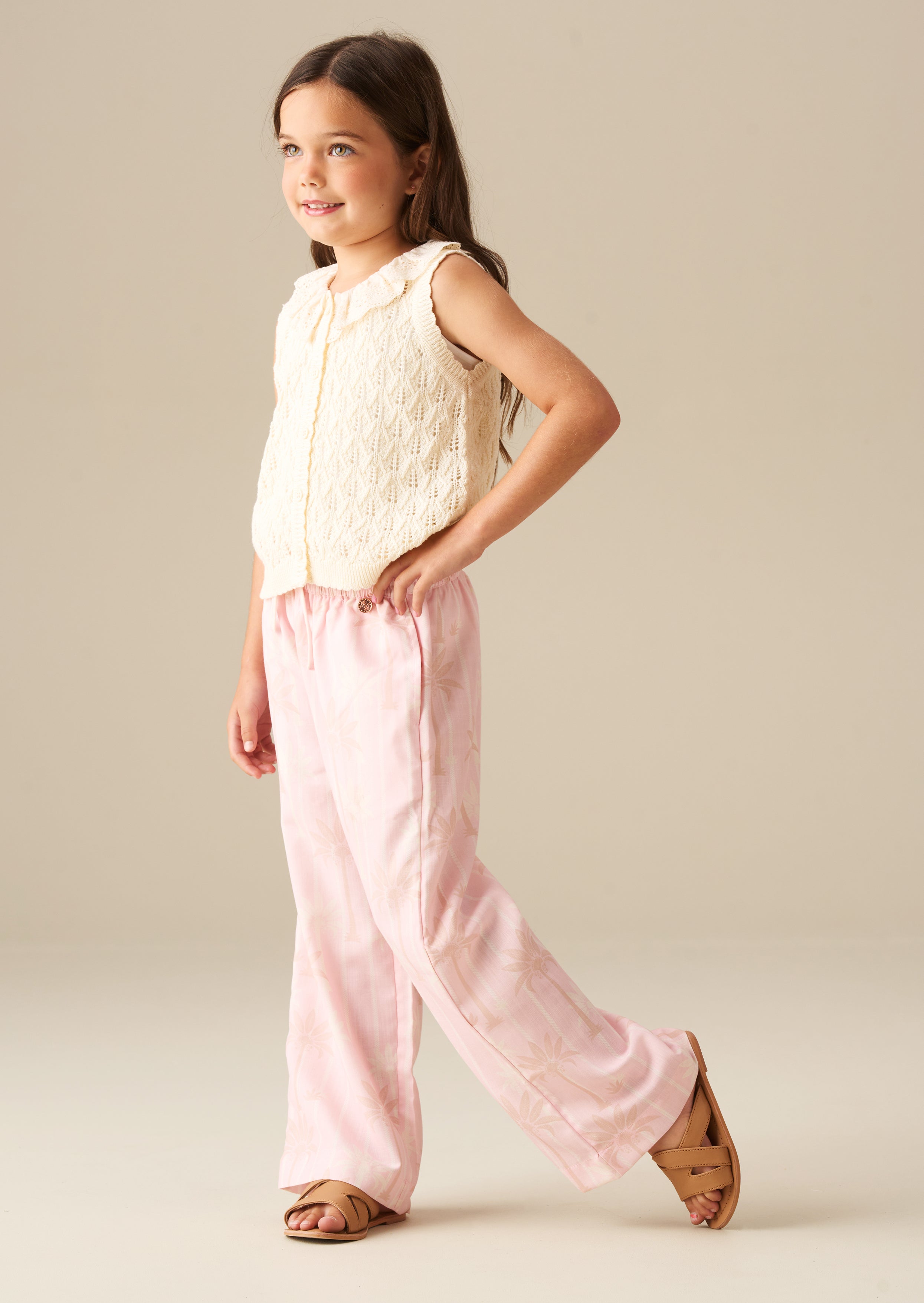 Pantalon taille nouée imprimé palmiers Sarah Pink