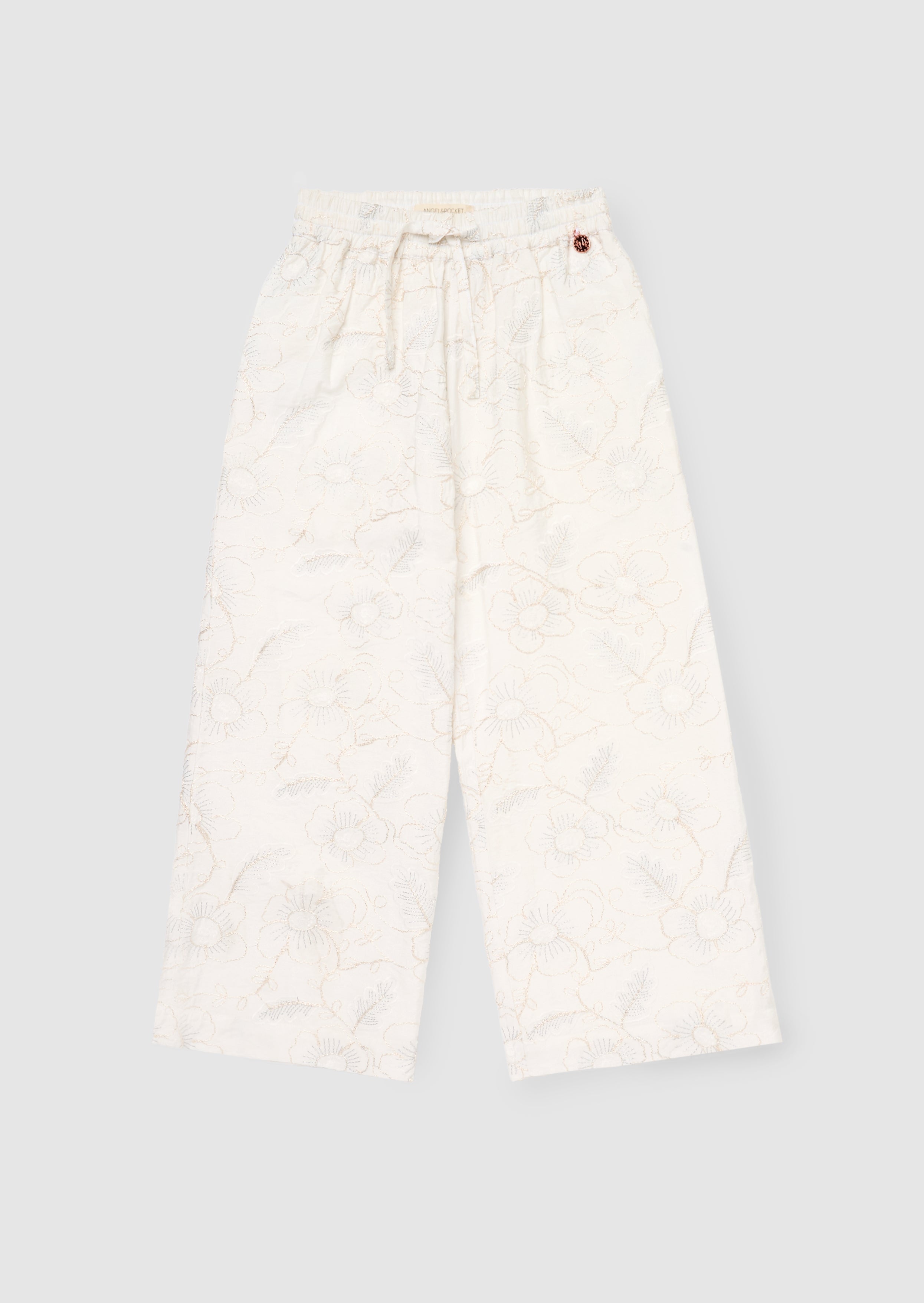 بنطلون خصر مربوط مطرز بنقشة أزهار أورورا