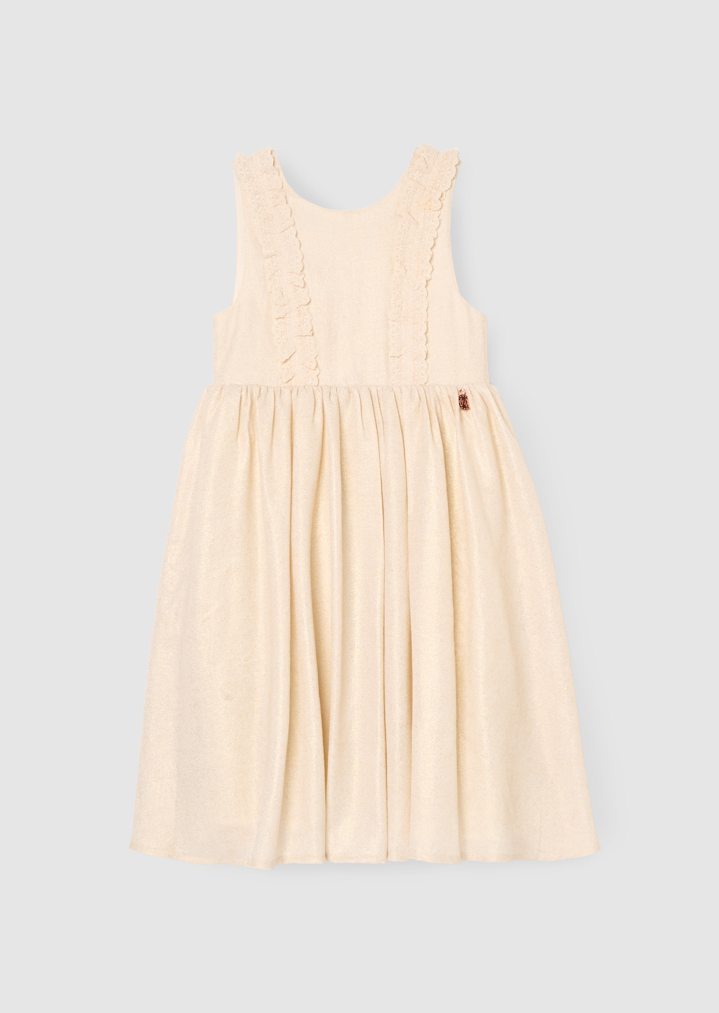 Ava Metallic Schimmer Leinen Kleid mit Spitzenbesatz