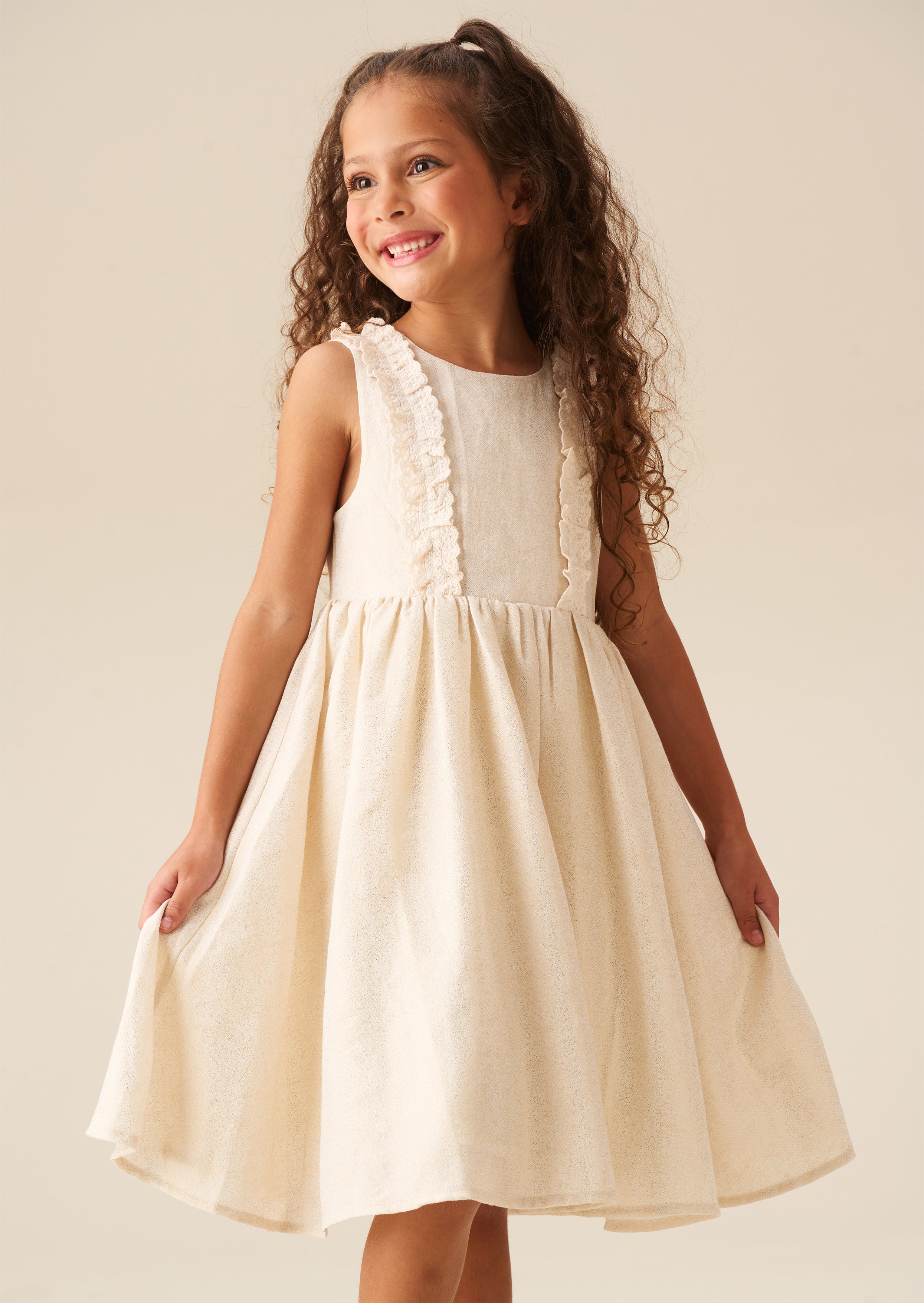 Ava Metallic Schimmer Leinen Kleid mit Spitzenbesatz