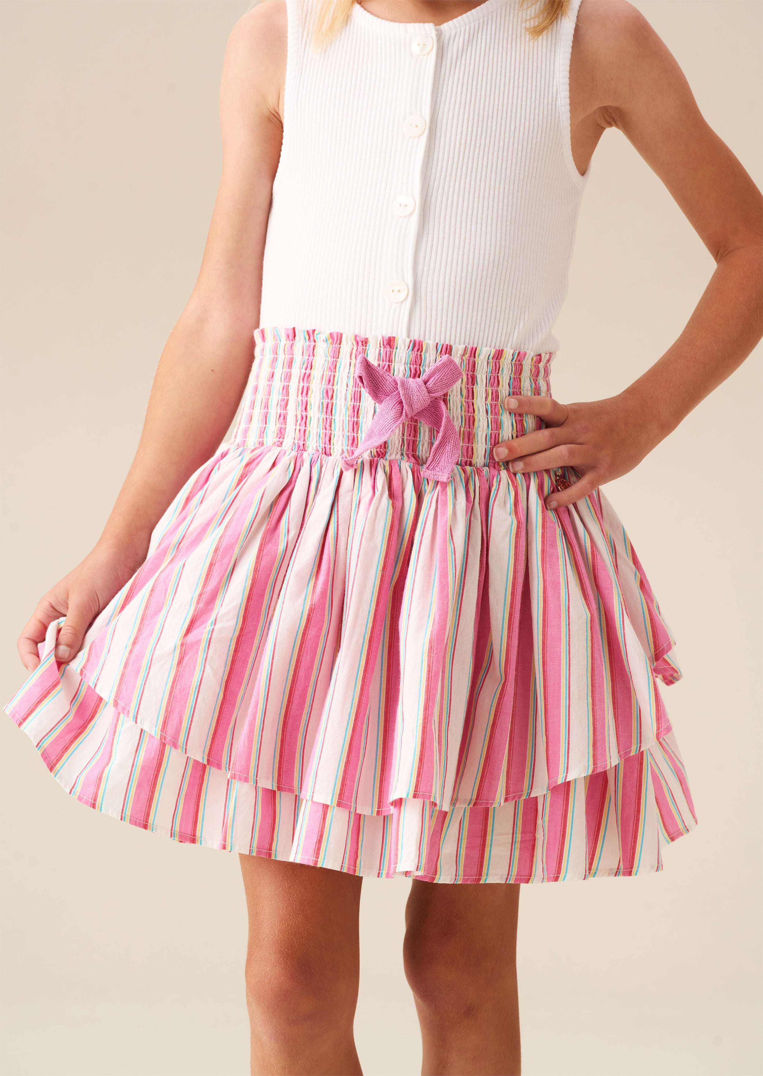 Tammy Stripe Shirred Waist Mini Skirt