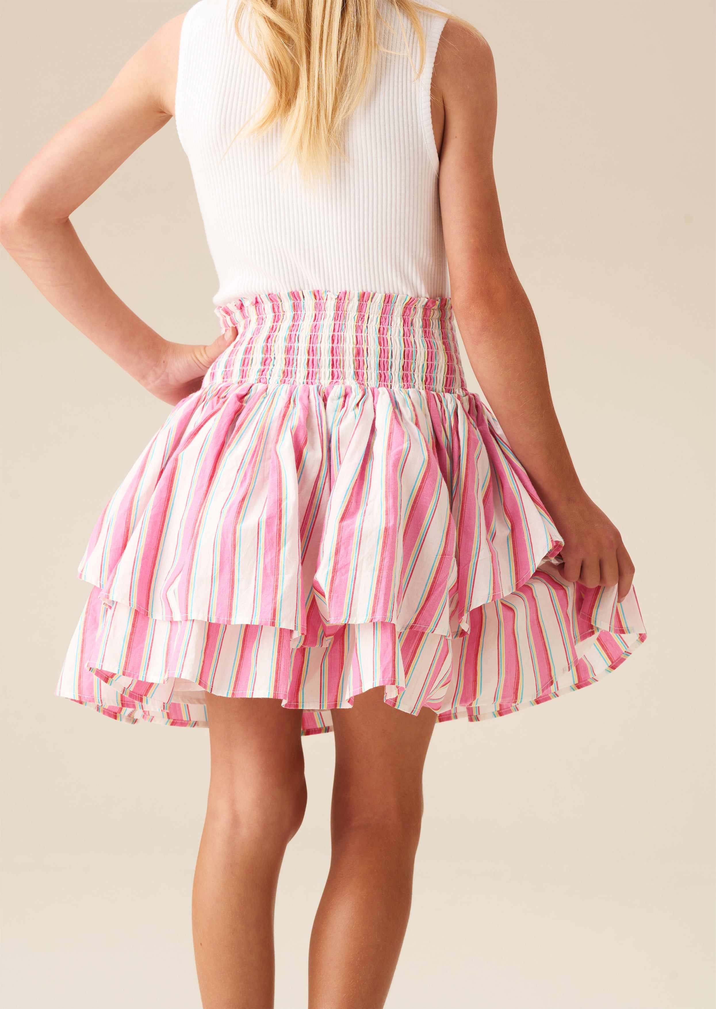 Tammy Stripe Shirred Waist Mini Skirt