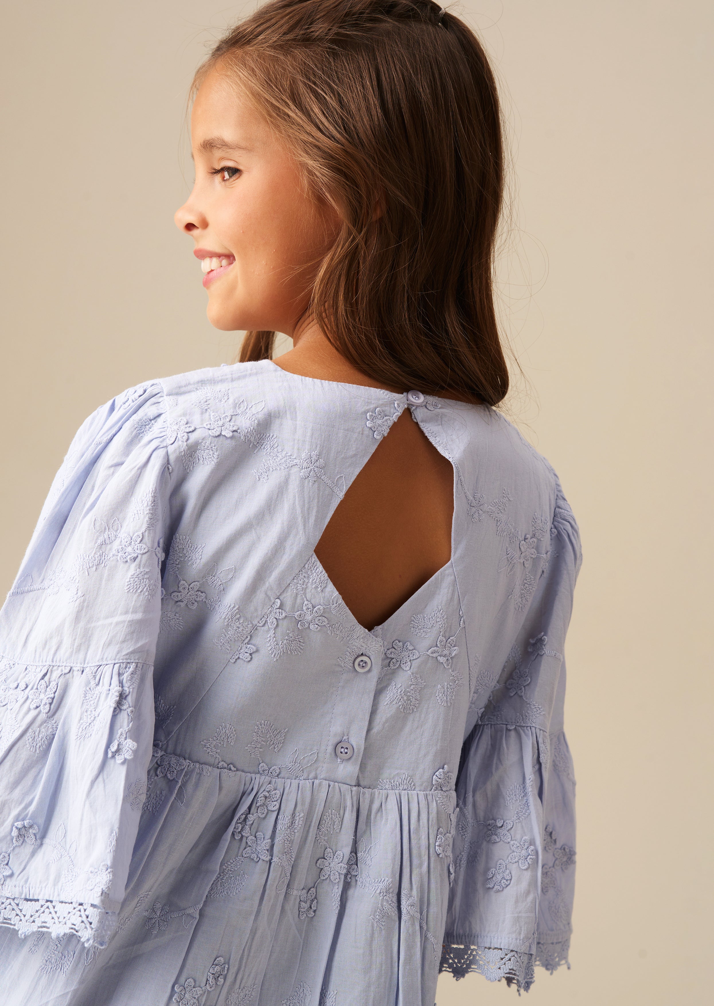 Vestido Natalia Blue con Flores 3D