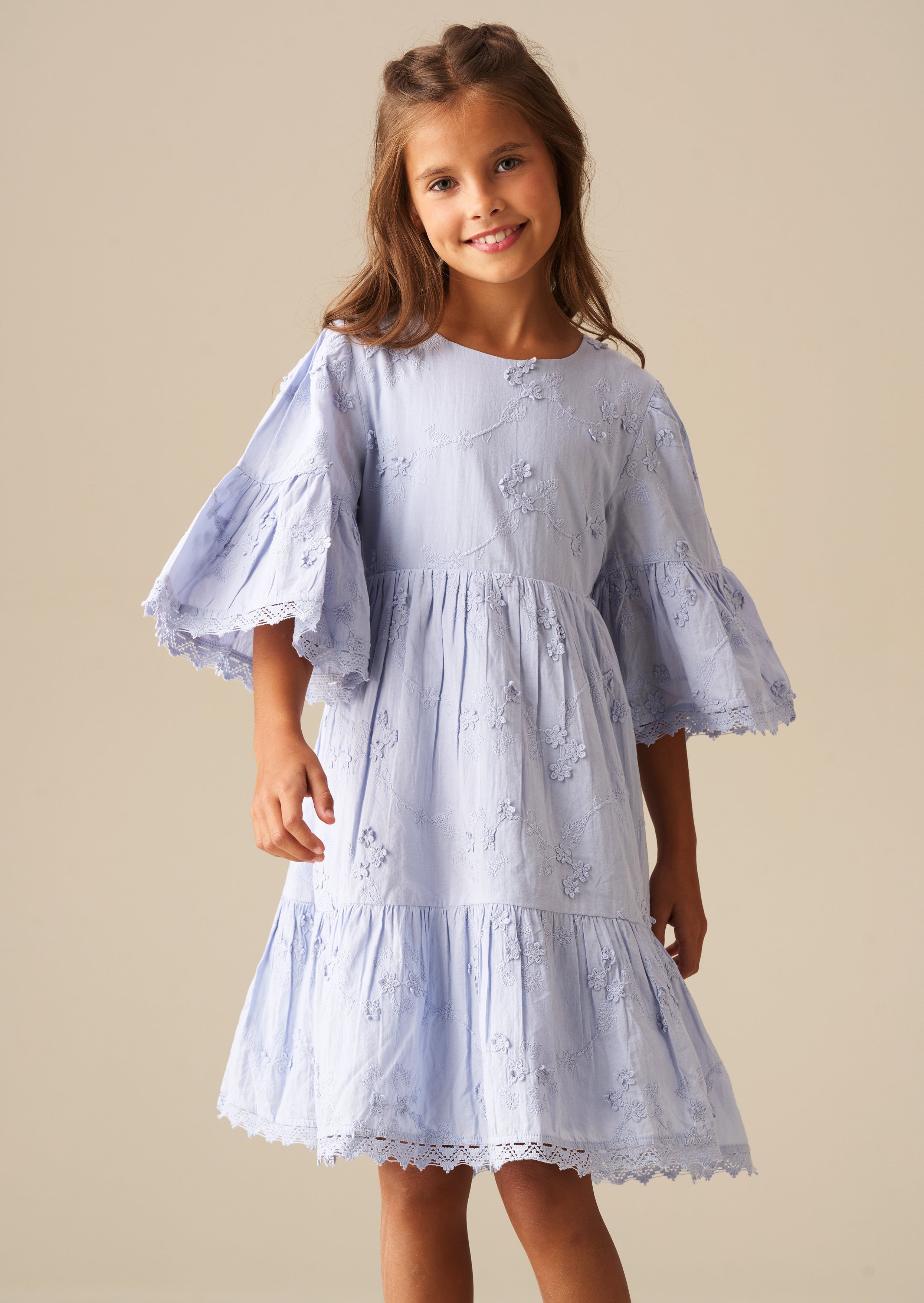 Vestido Natalia Blue con Flores 3D