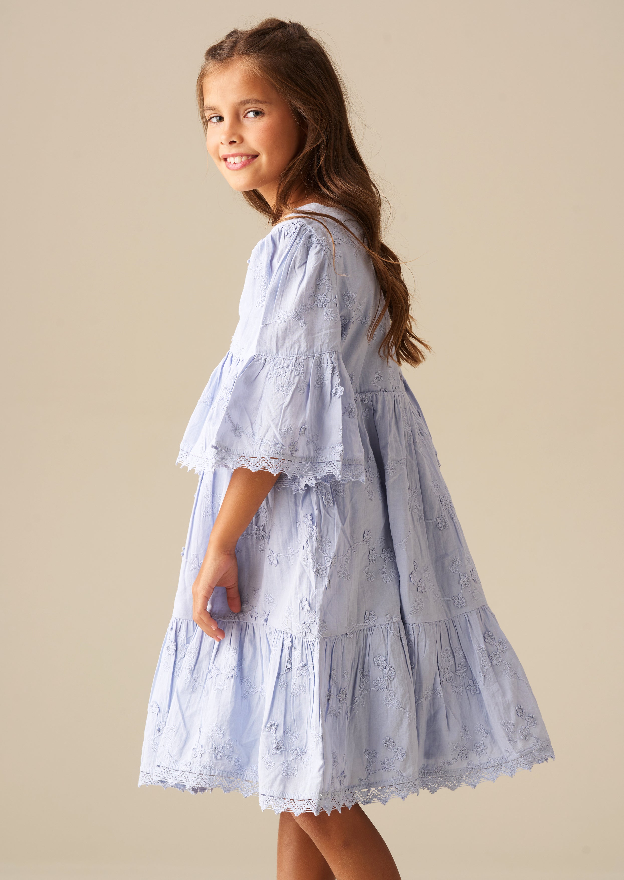 Vestido Natalia Blue con Flores 3D