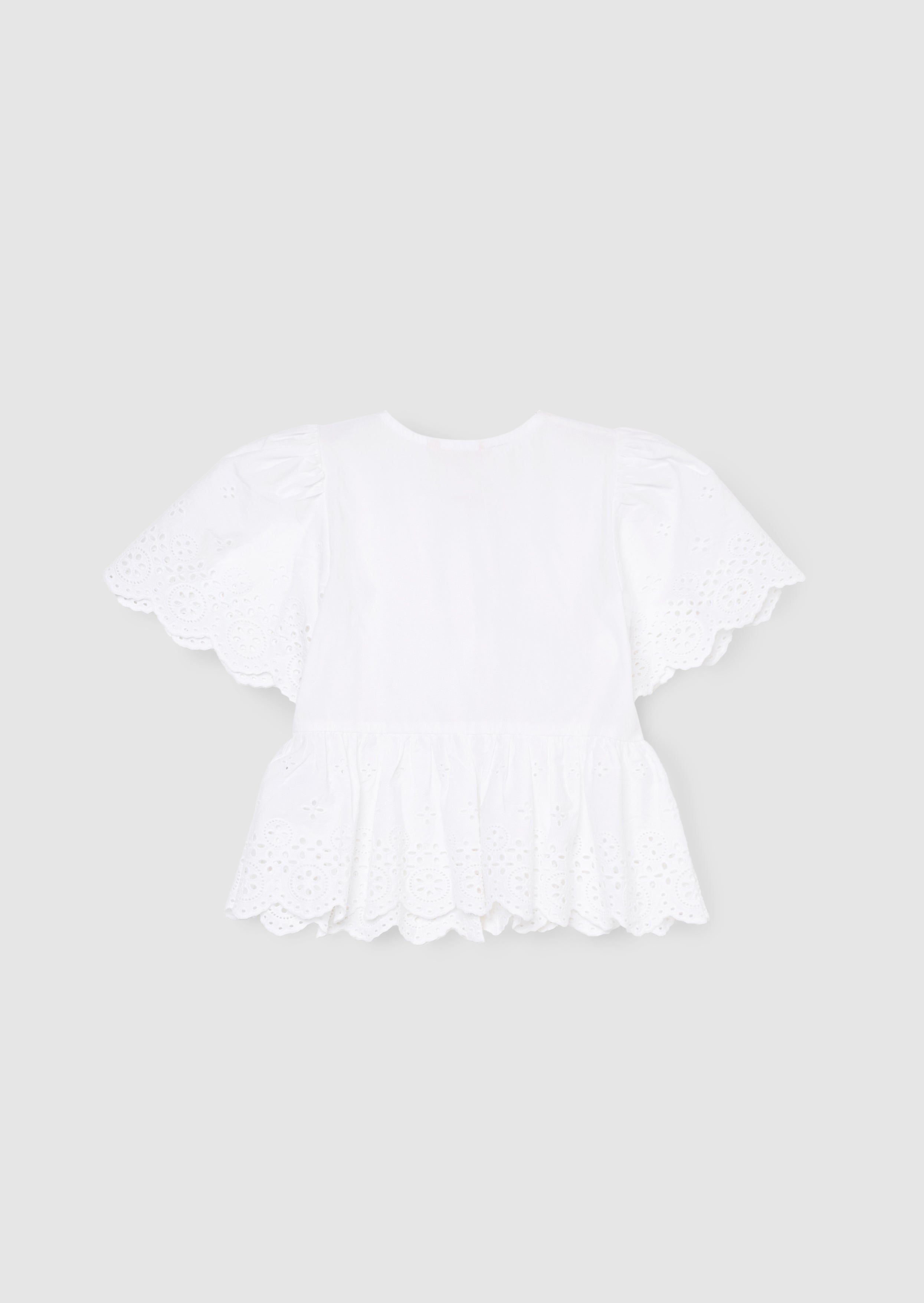 Ria Broderie Tie Front Peplum Top