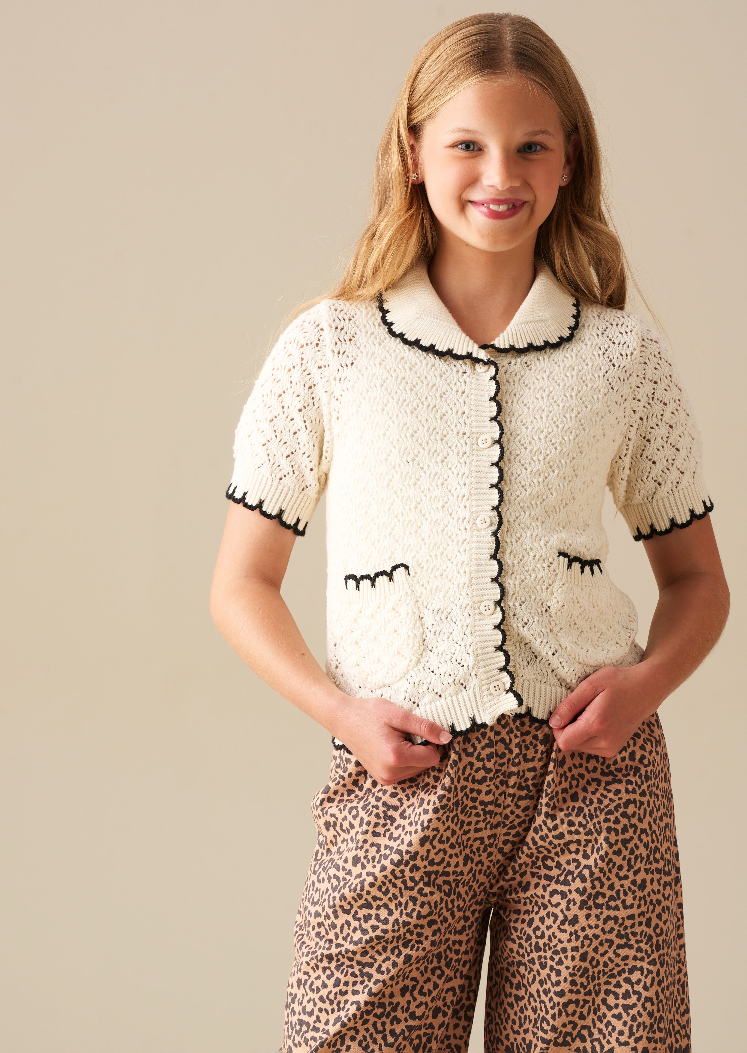Penny Frill Detail Short Sleeve Cardigan