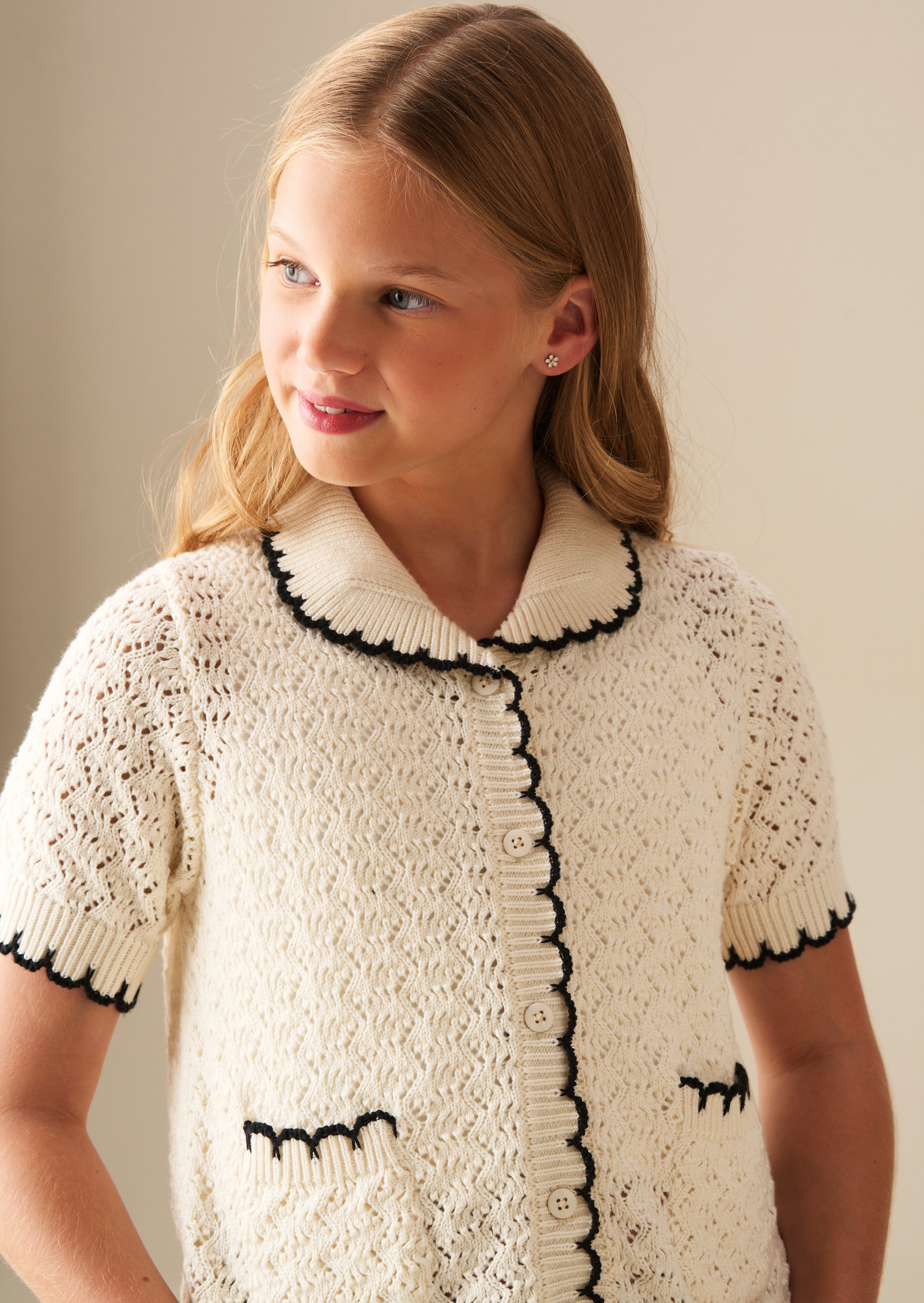 Penny Frill Detail Short Sleeve Cardigan