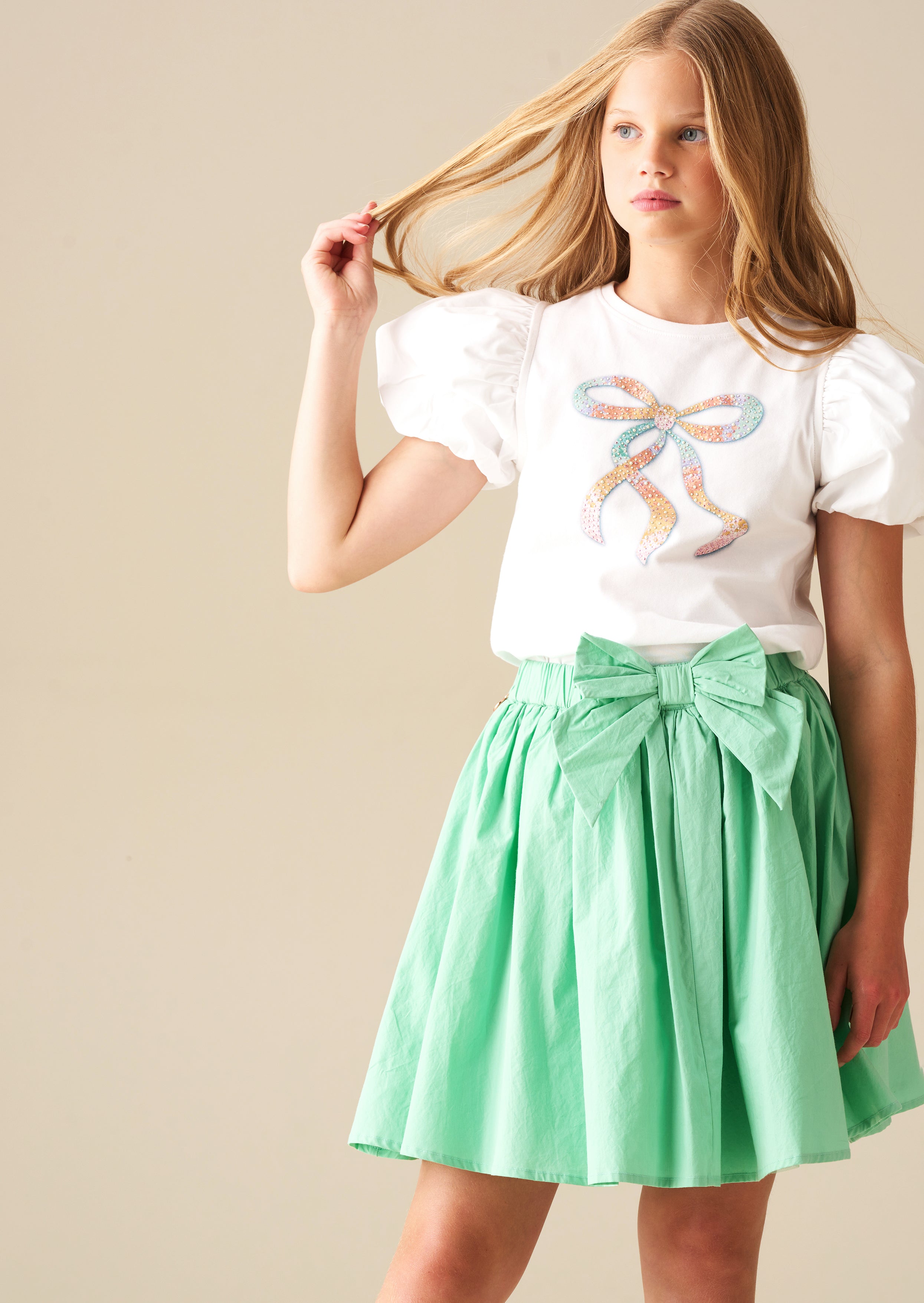 Elodie Sequin Bow Puff Sleeve Top