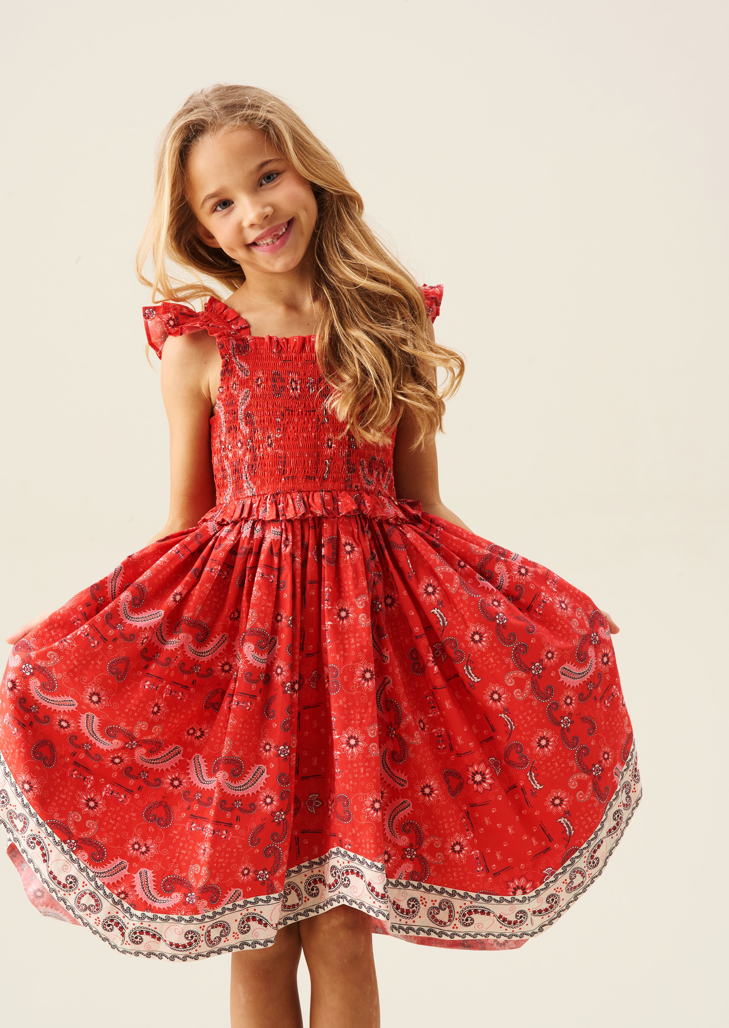 Ava Halstuchsaum Kleid mit Tuchmuster