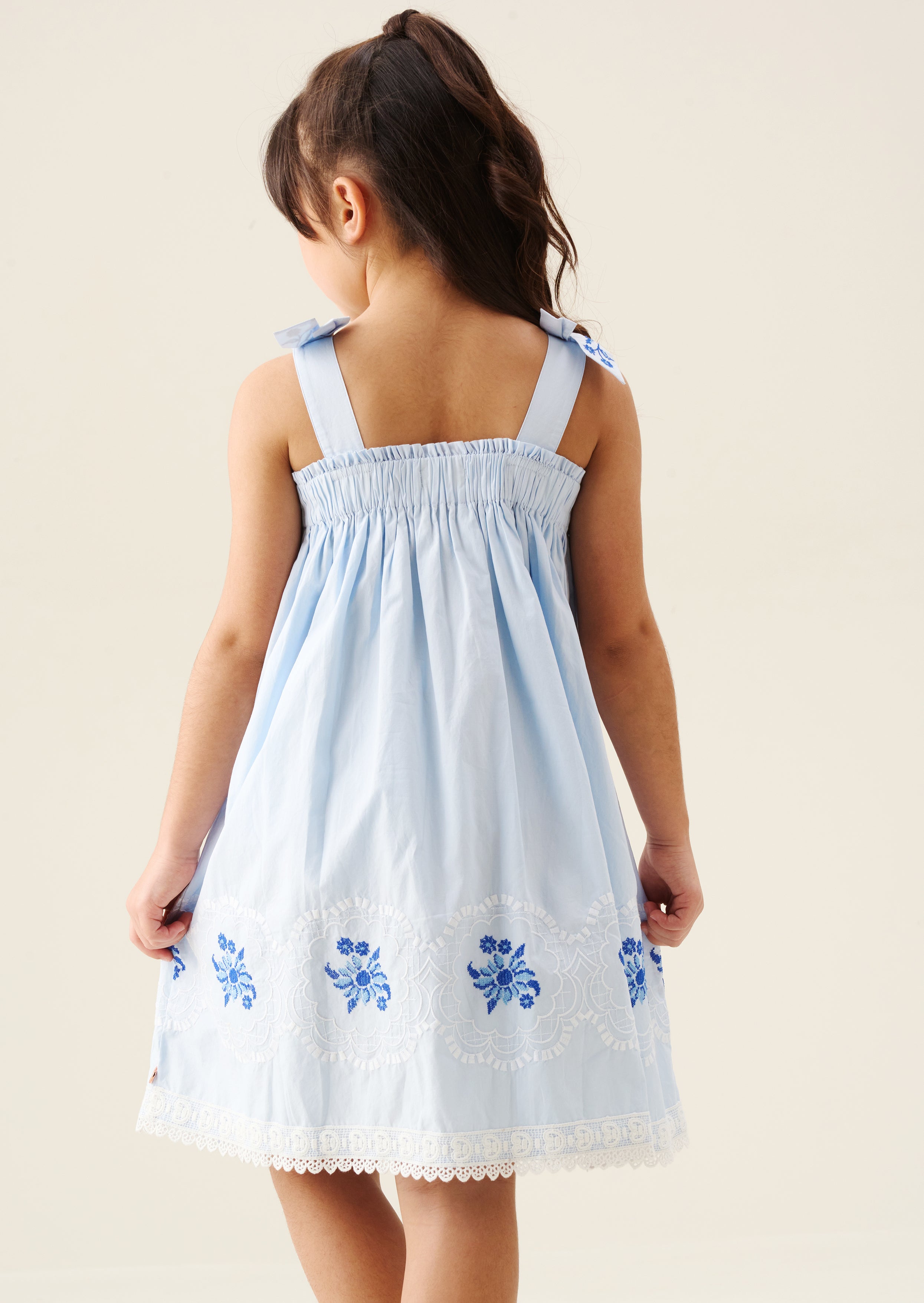 Aliy Tie Shoulder Embroidered Dress