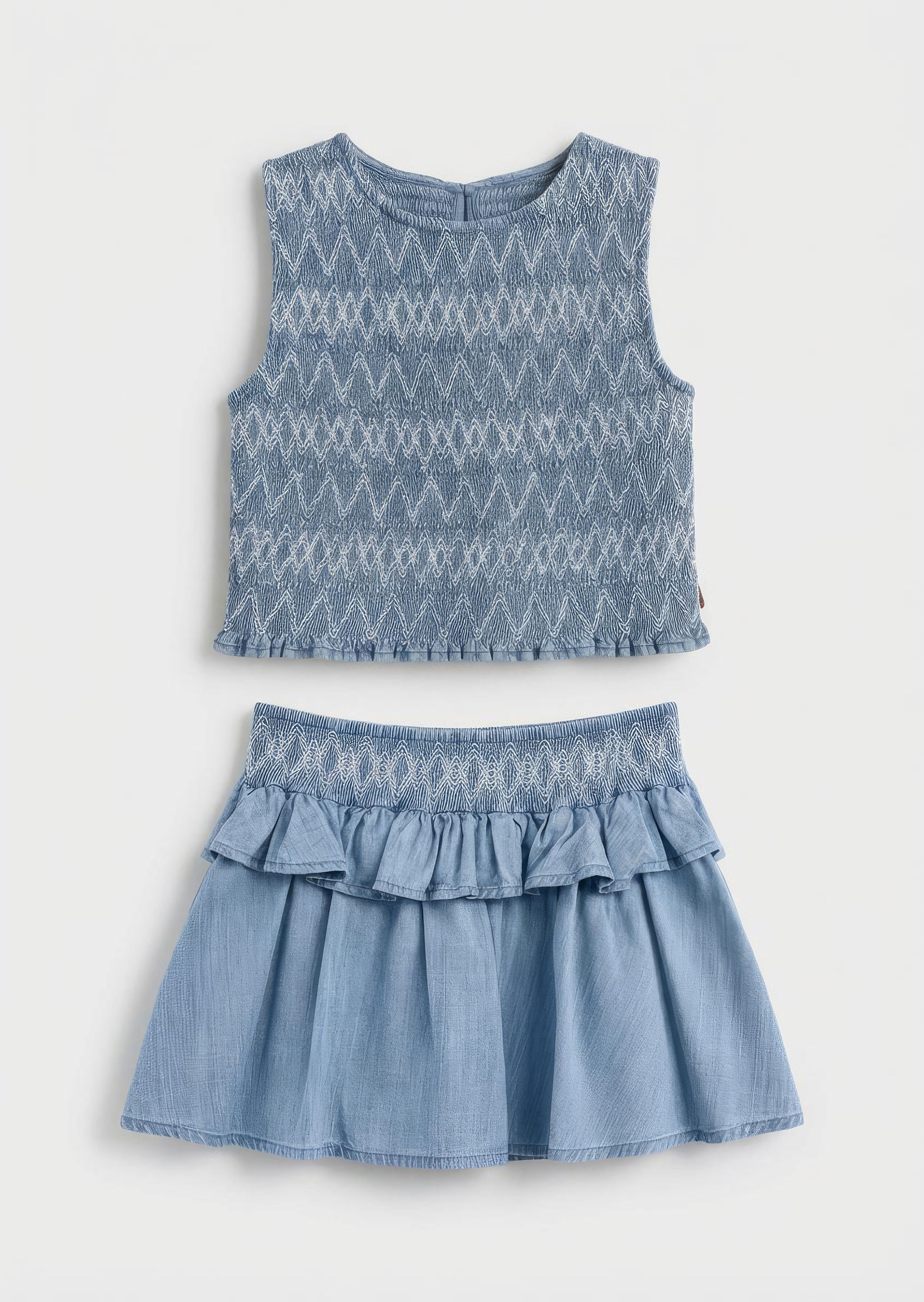 Mia Shirred Denim Top And Skirt