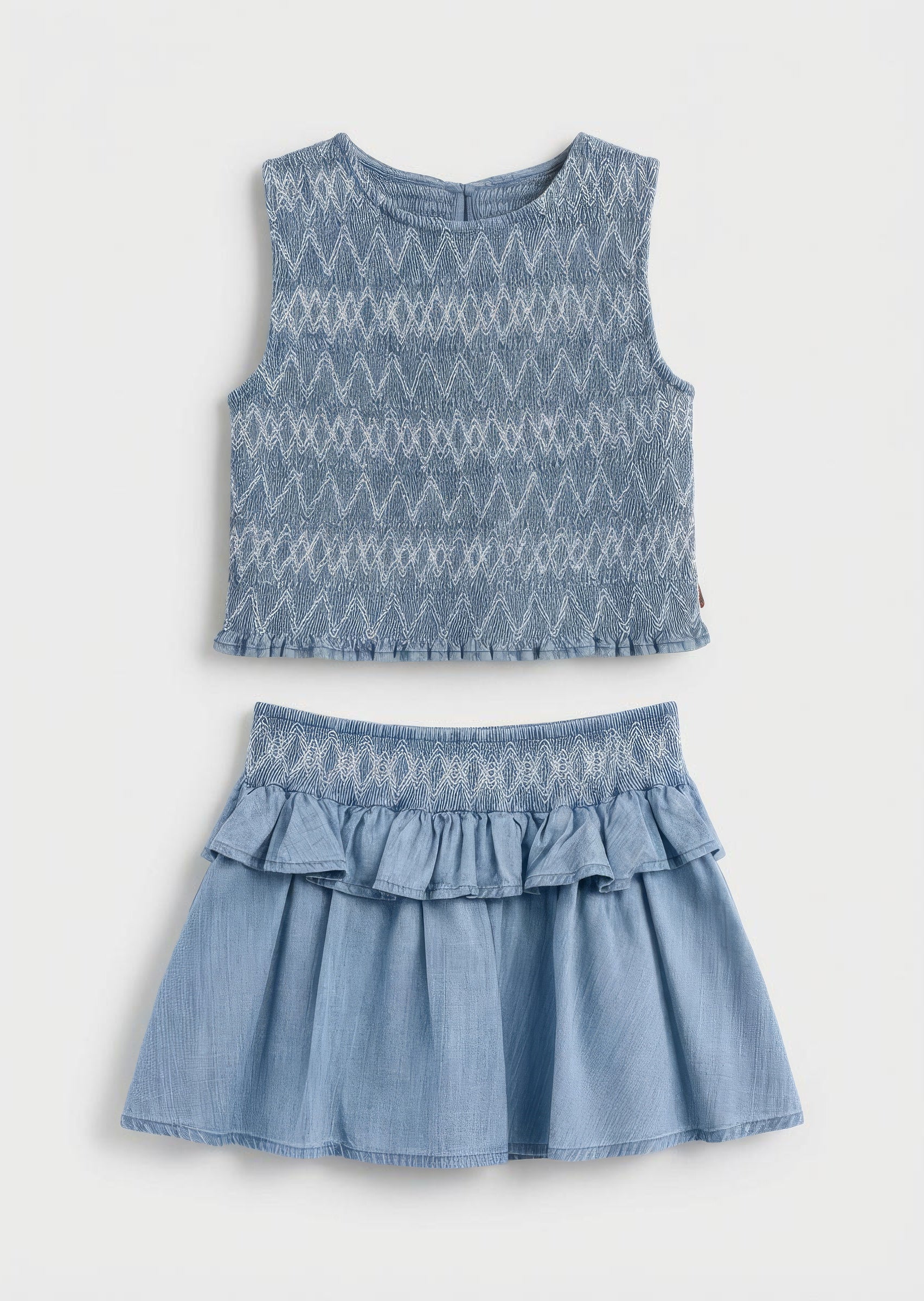 Mia Shirred Denim Top And Skirt