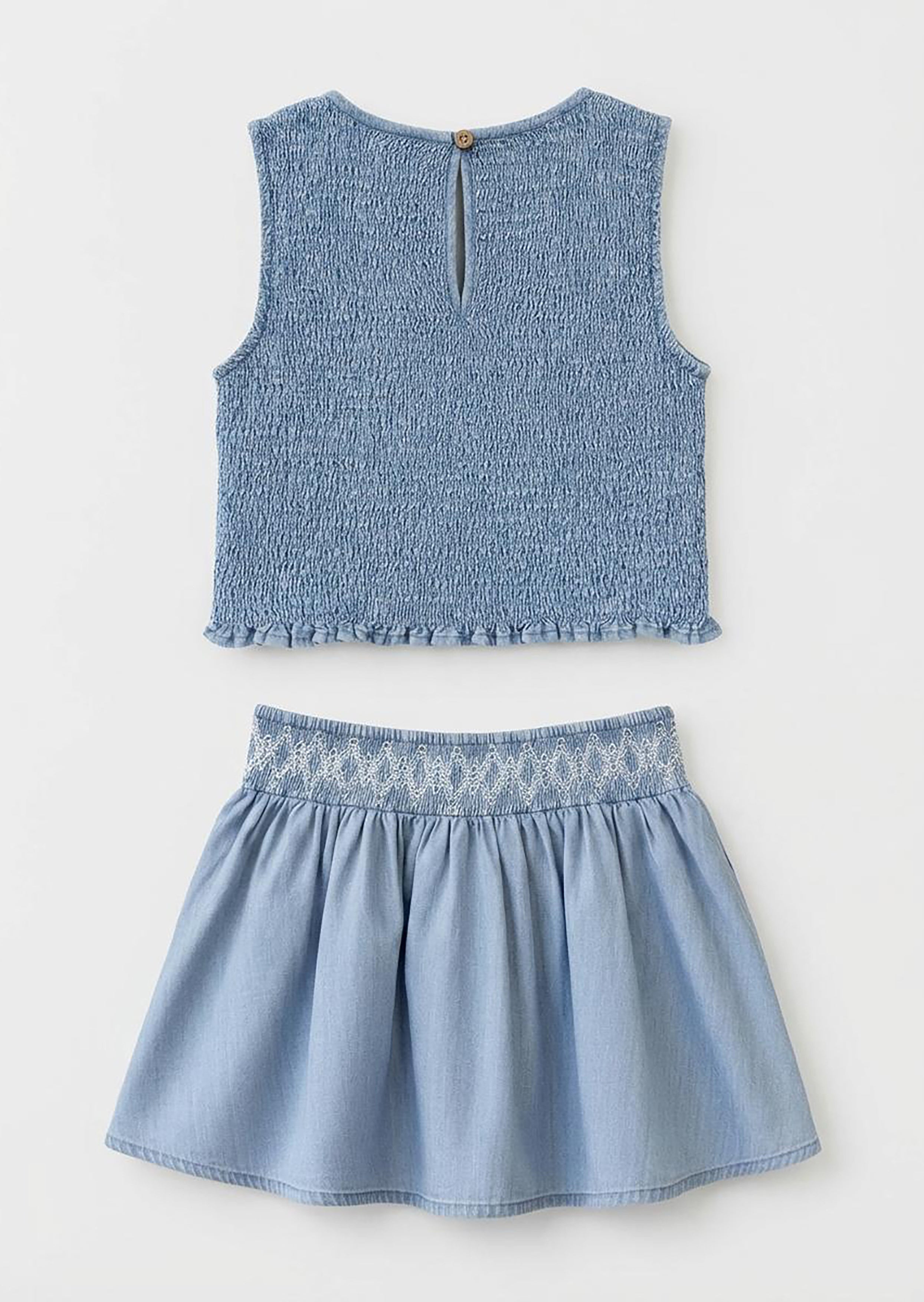 Mia Shirred Denim Top And Skirt