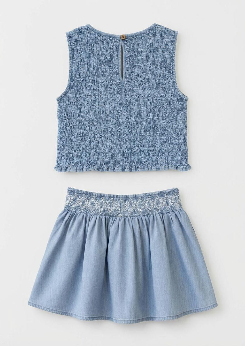 Mia Shirred Denim Top And Skirt