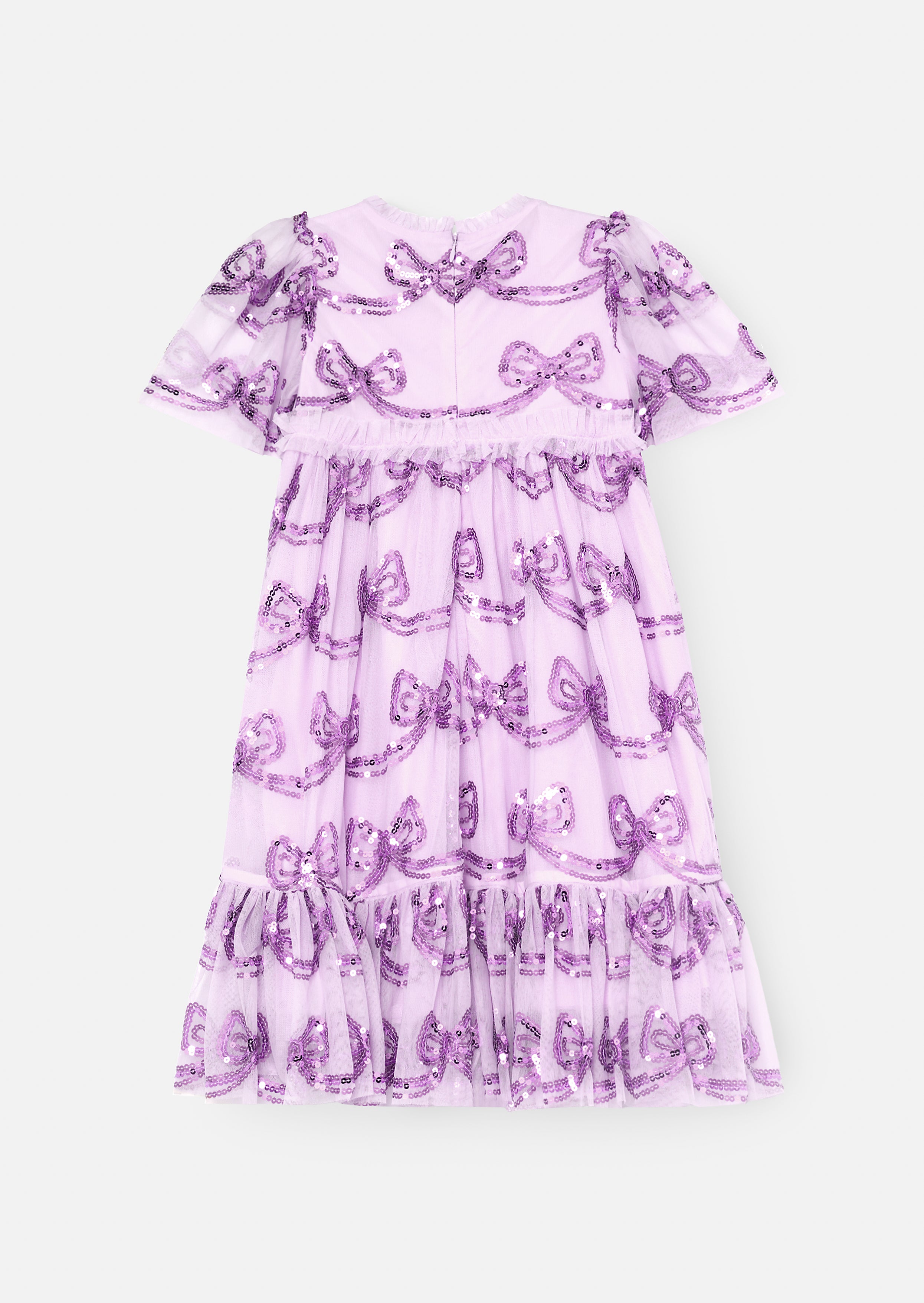 Delta Purple Bow Sequin Mesh Dress