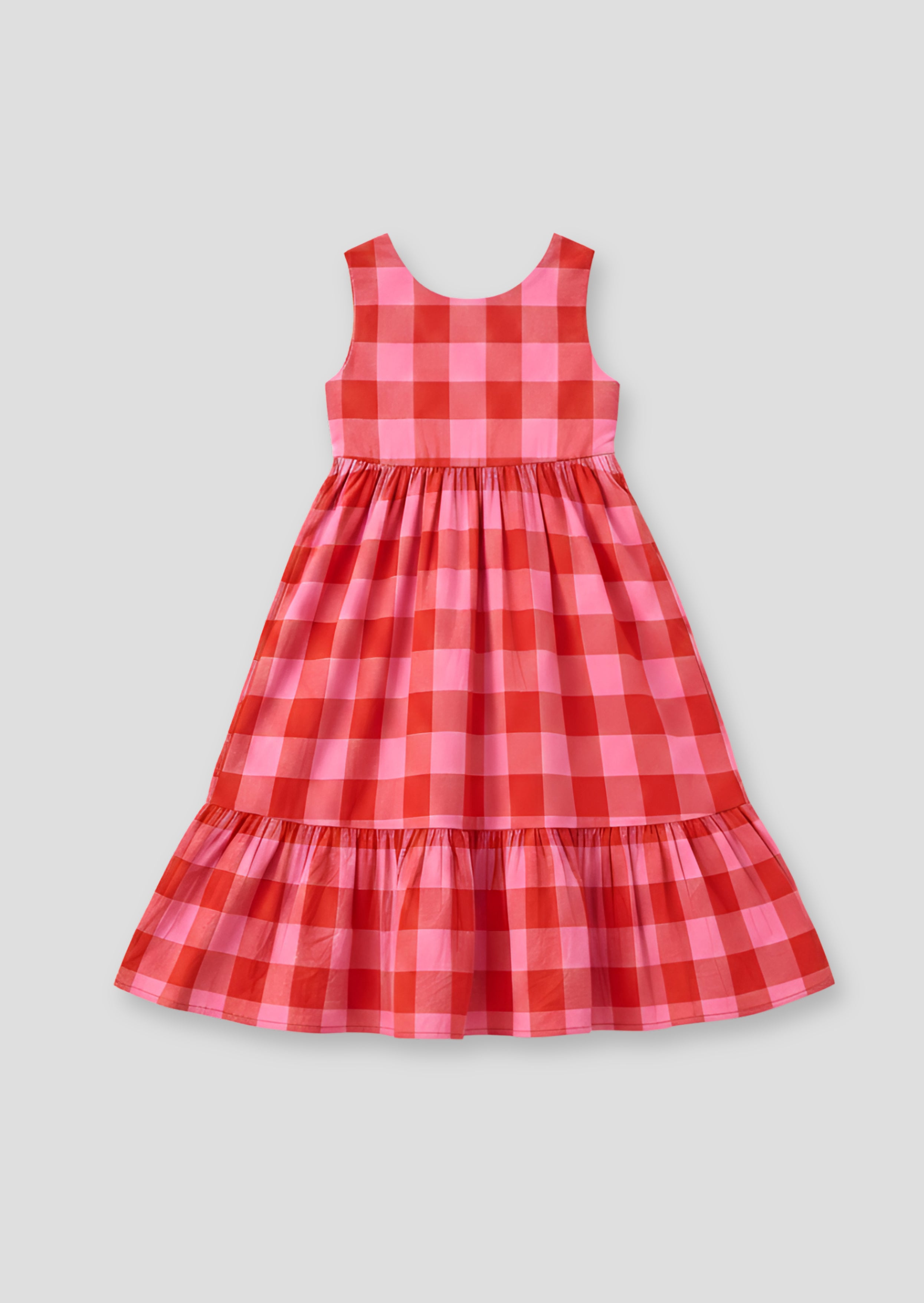 فستان بيلا الوردي بنقشة مربعات