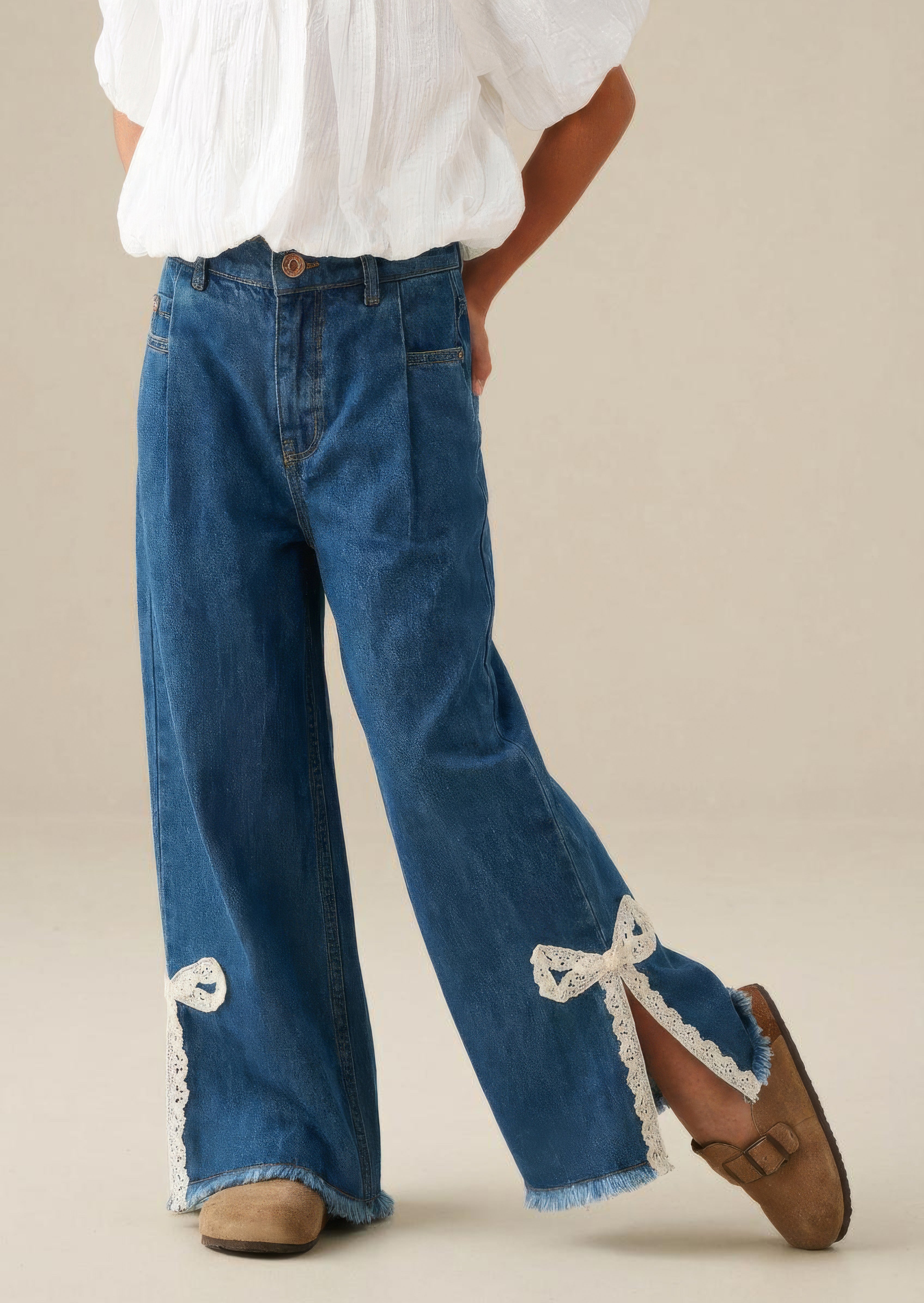 Lena Bow Detail Straight Leg Jean