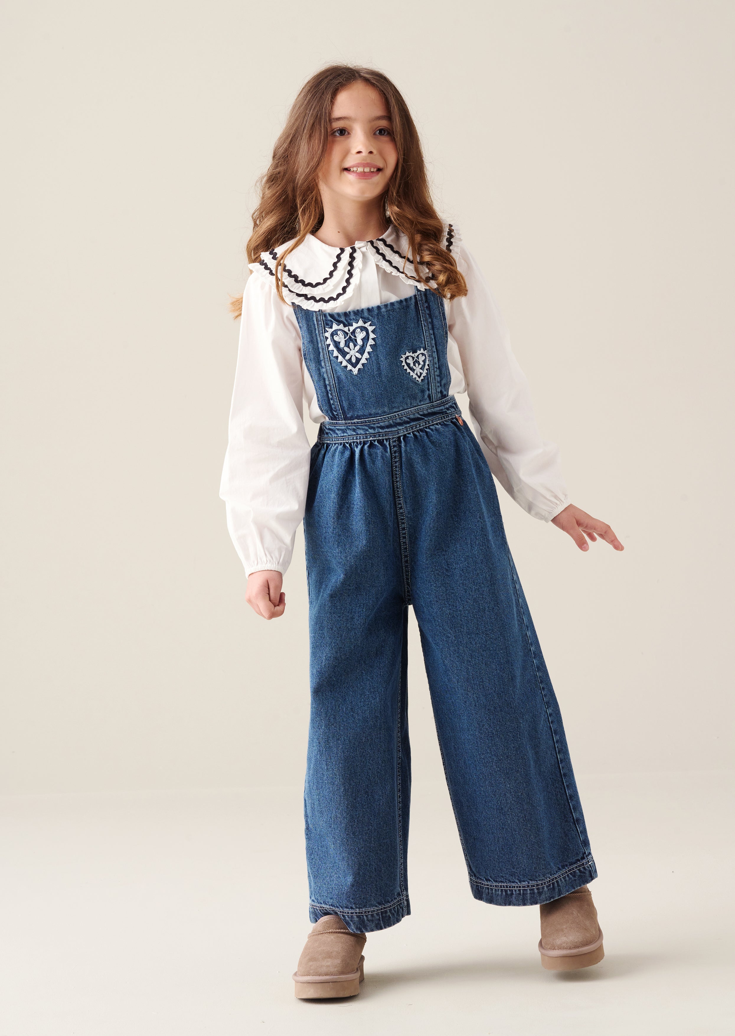 Girls Indigo Embroidered Denim Dungarees | Angel & Rocket