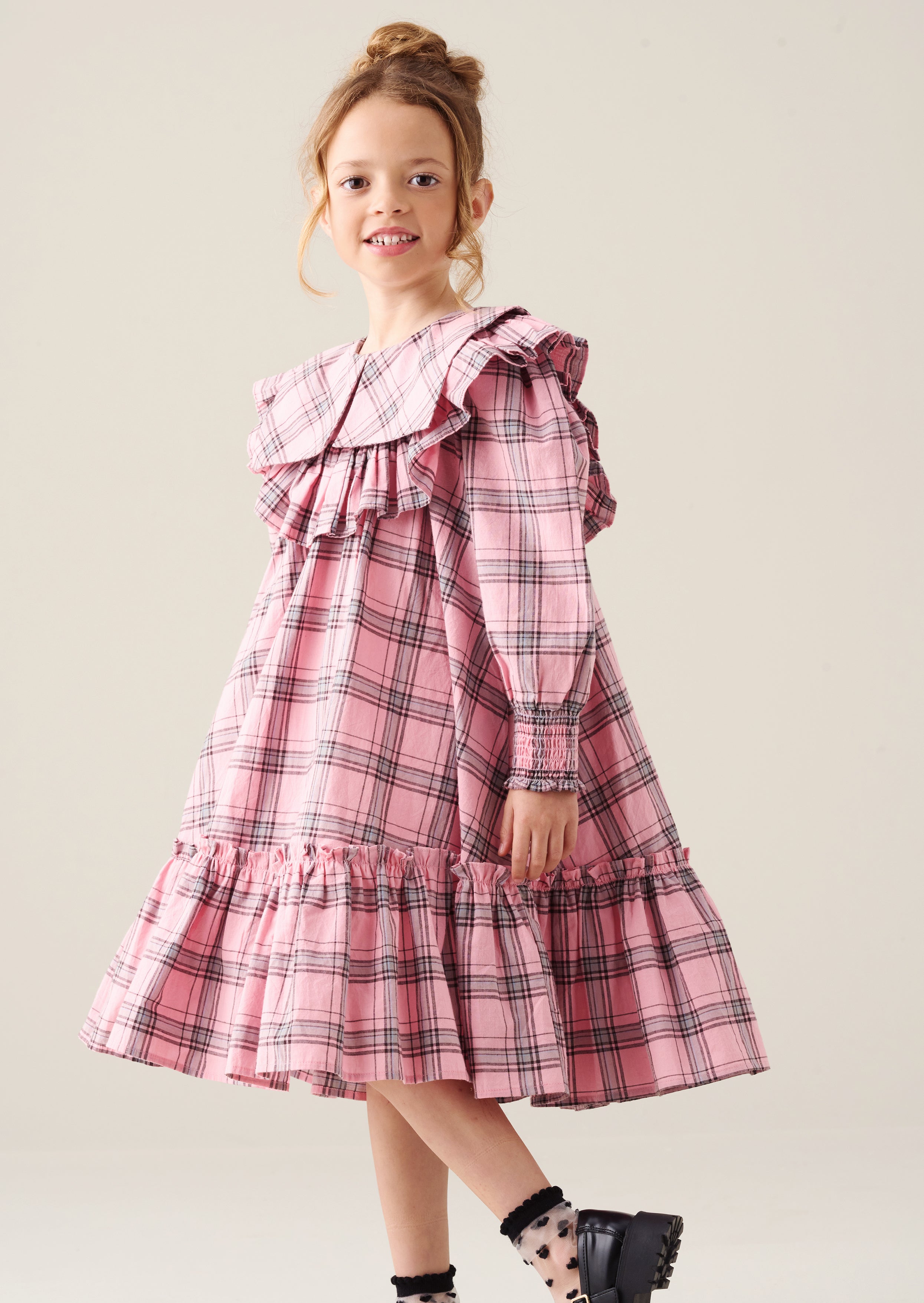 Etta Check Ruffle Yoke Dress
