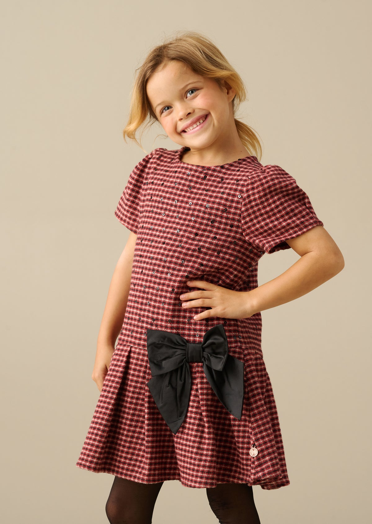 Zoe-Kleid mit Karomuster und Schleife