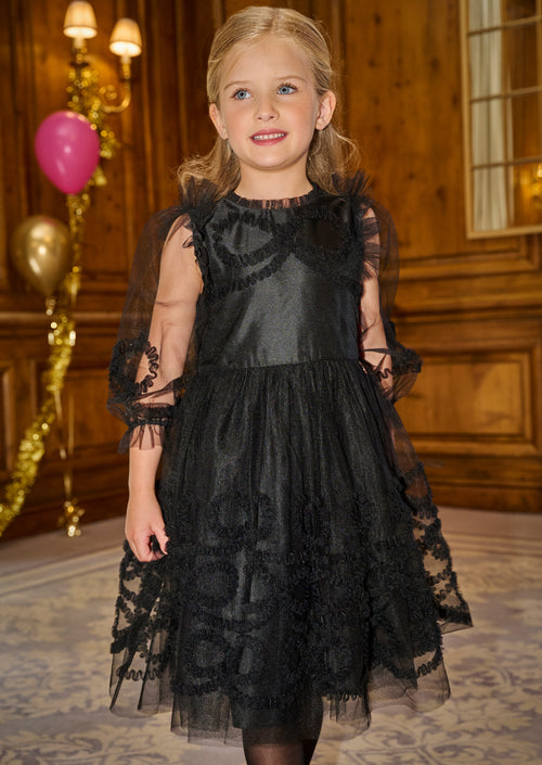 Juliette Black Frilled Bow Mesh Dress