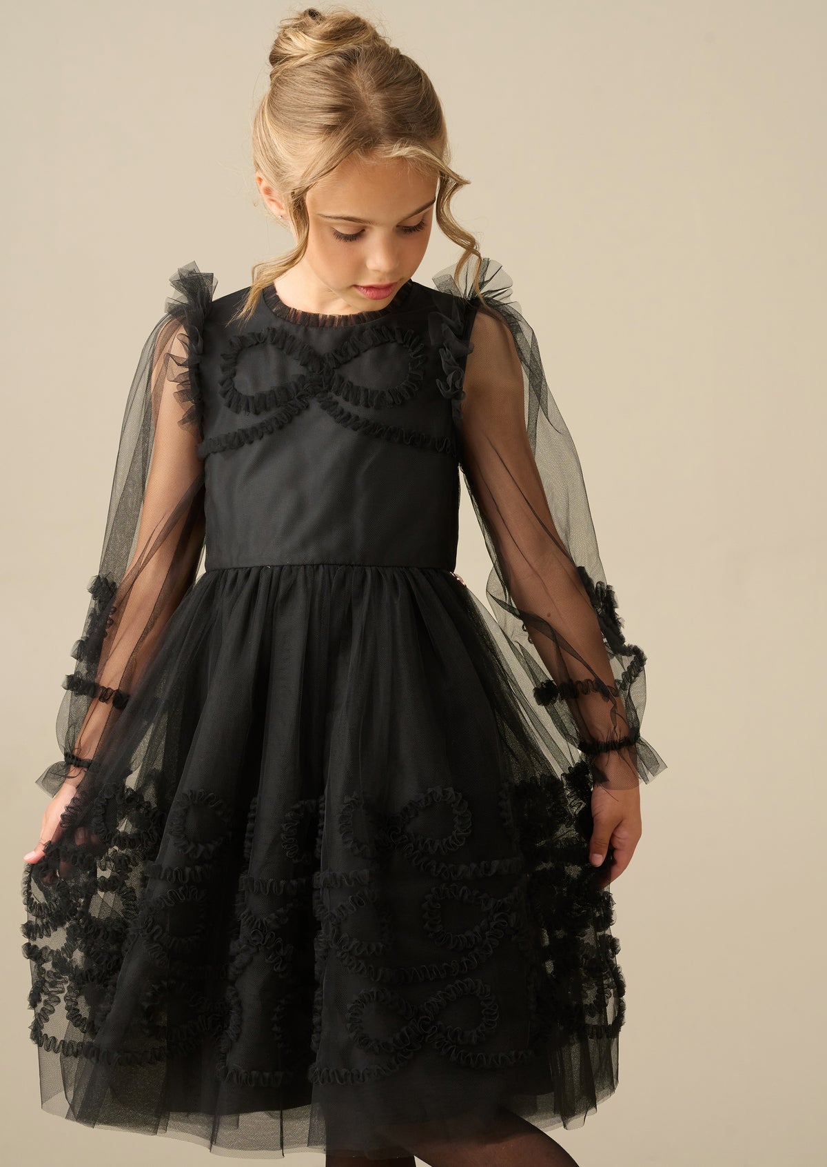 Juliette Black Frilled Bow Mesh Dress