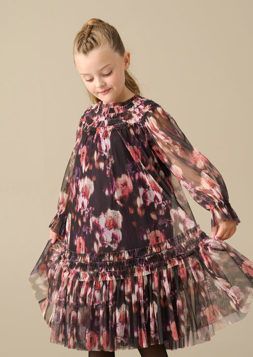 Verity Ruffle Print Mesh Dress