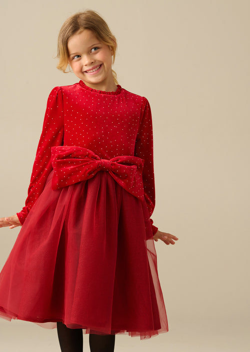 Elsie Red Velvet Tulle Dress