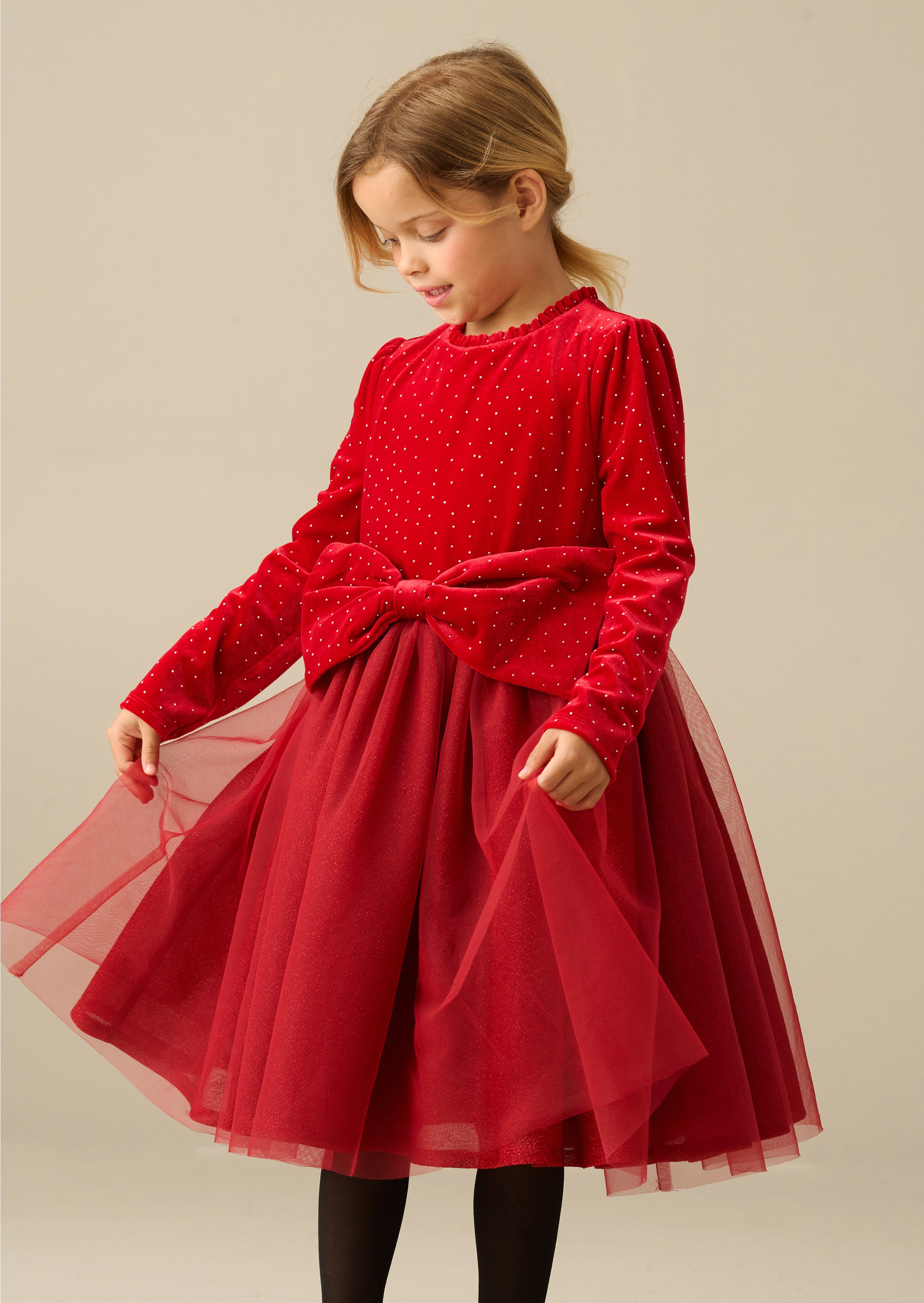 Vestido Elsie de tul rojo aterciopelado