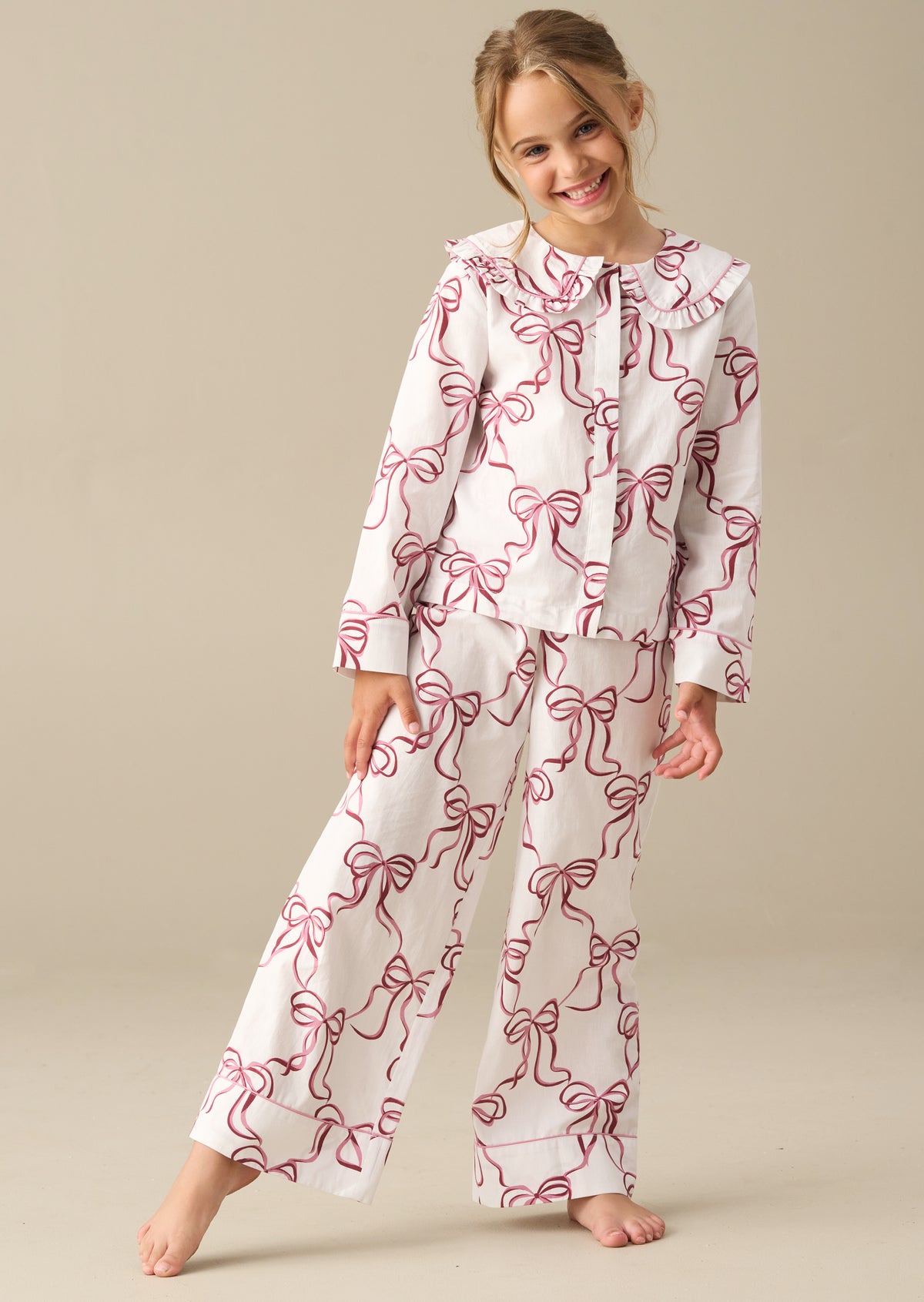 Cecile Bow Print Frill Collar PJ's