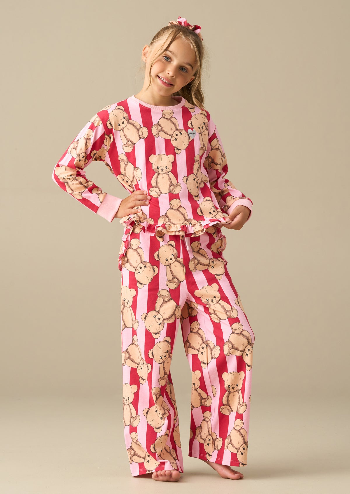 Theodora Teddy Print Stripe PJ's
