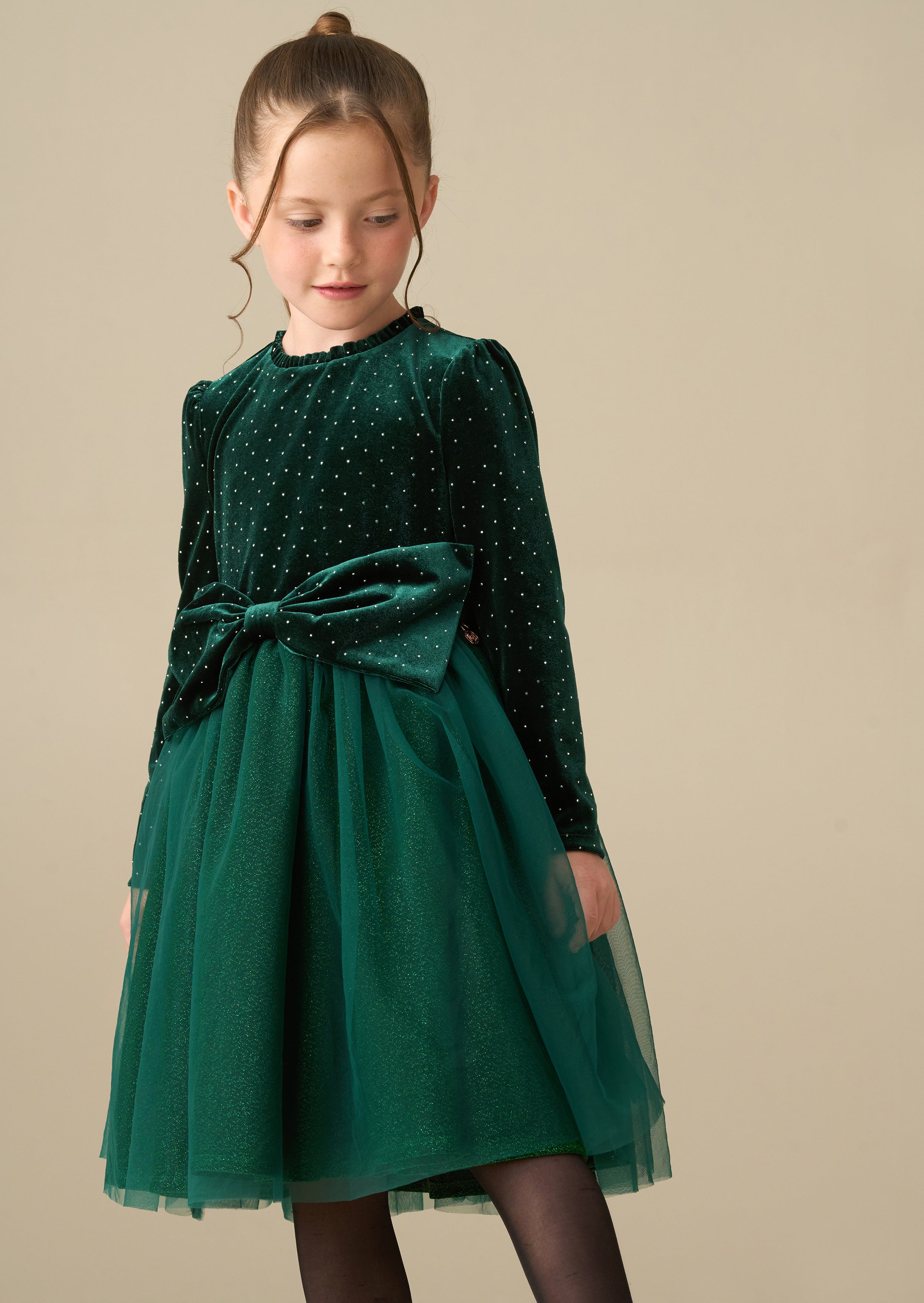 Elsie grünes Samt-Tüllkleid
