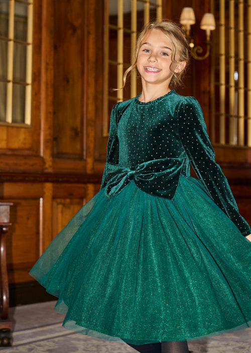 Elsie Green Velvet Tulle Dress