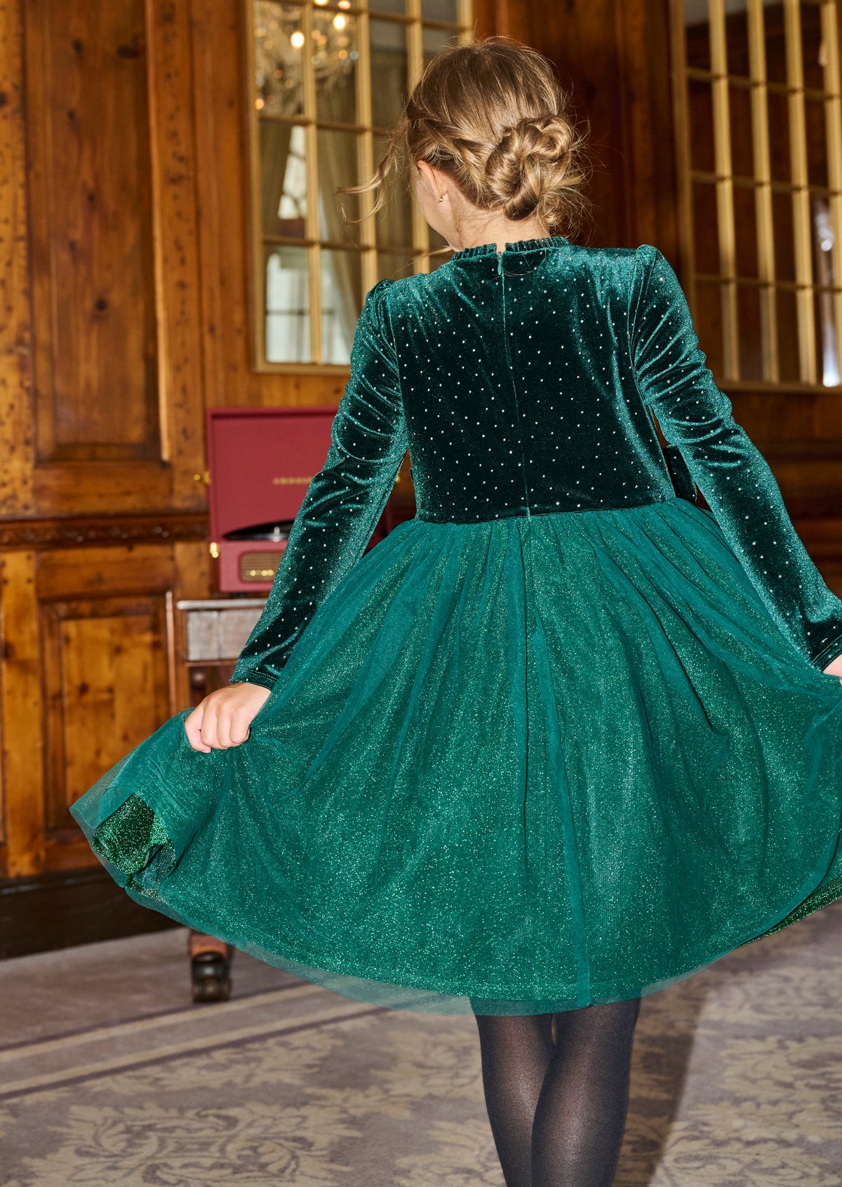 Elsie Green Velvet Tulle Dress