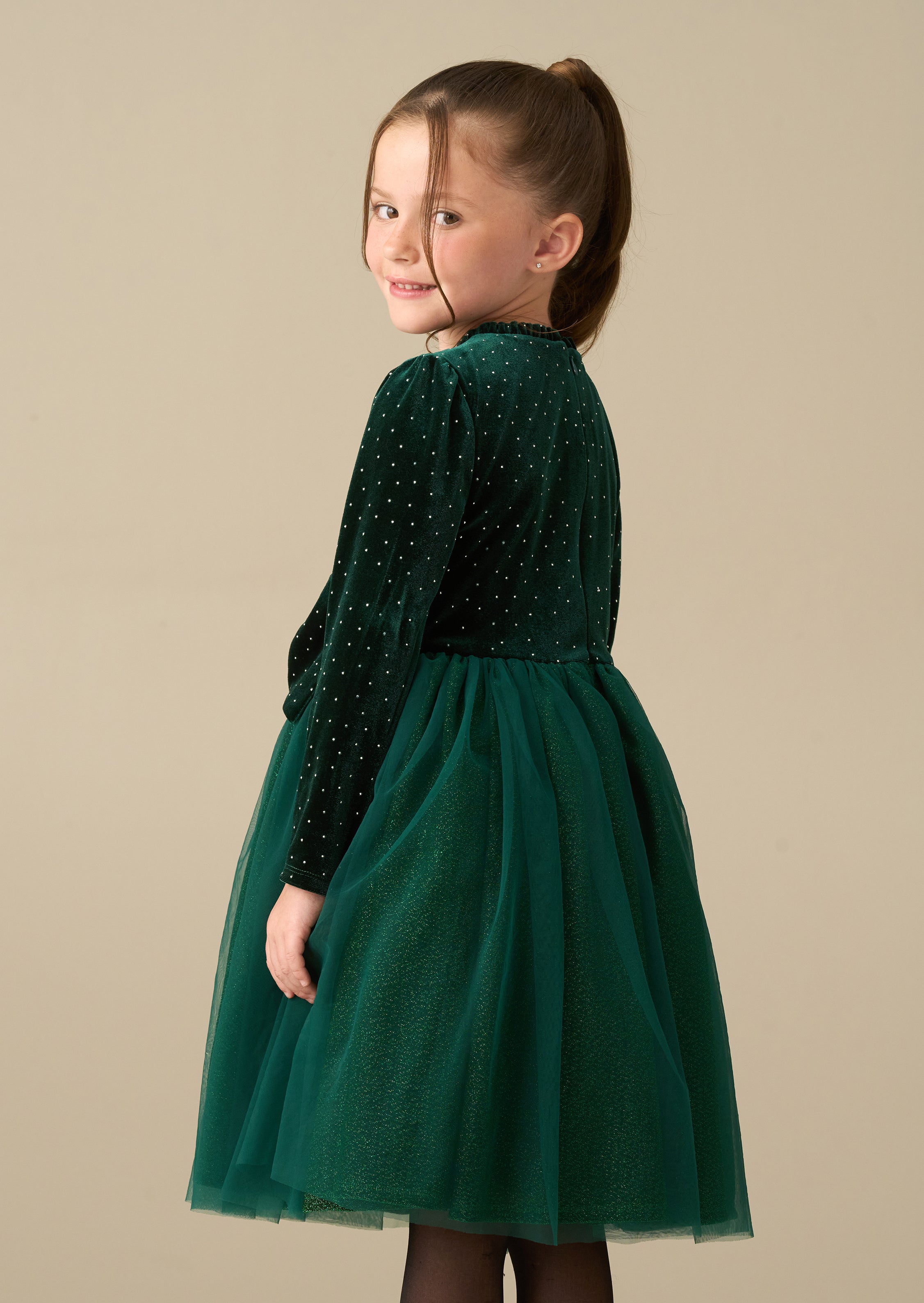 Elsie grünes Samt-Tüllkleid
