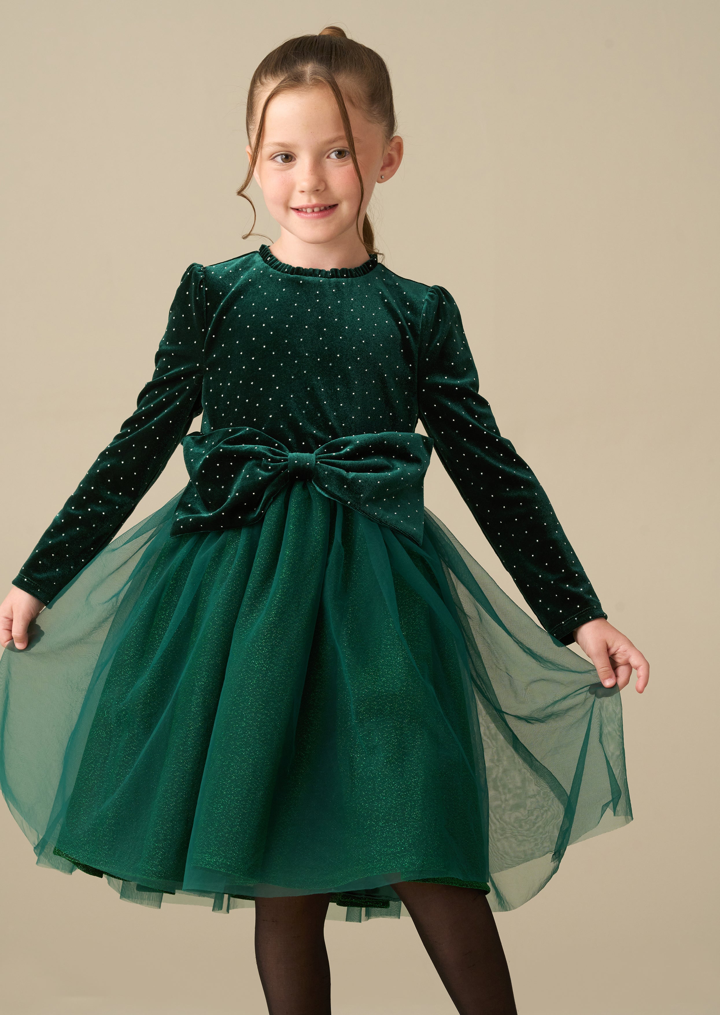 Elsie grünes Samt-Tüllkleid