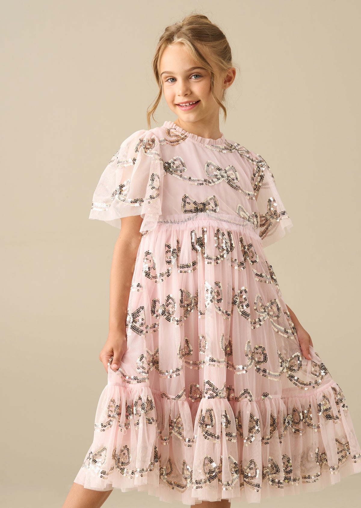 Delta Bow Sequin Mesh Dress