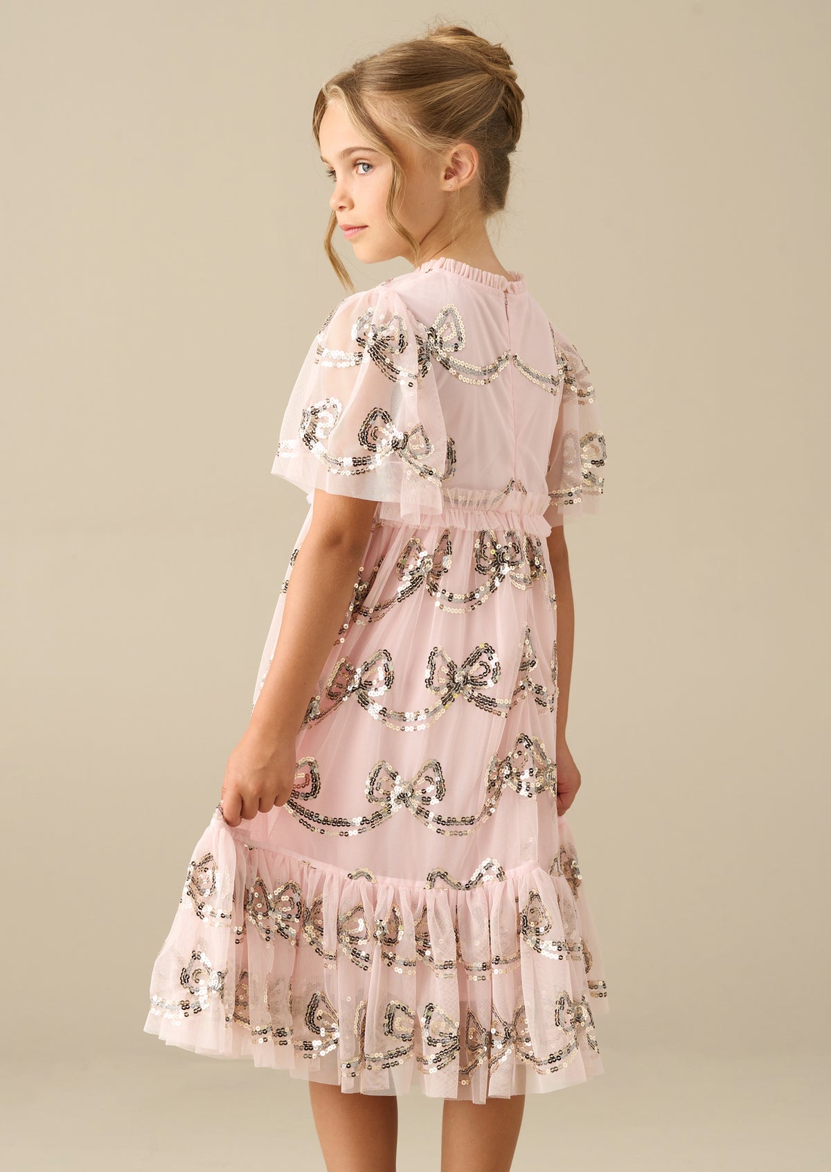 Delta Bow Sequin Mesh Dress