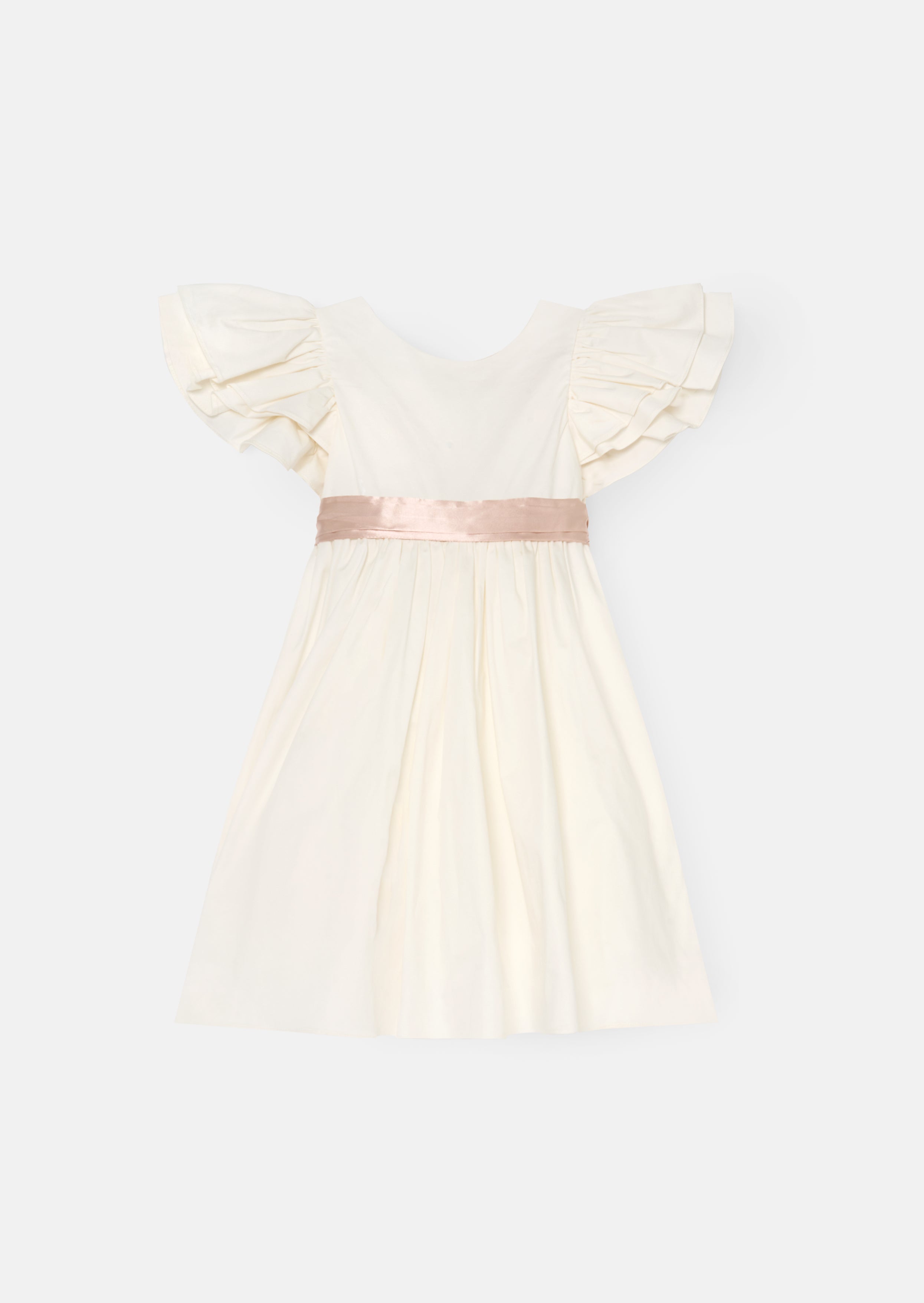 فستان سيلفي مكشكش مع وشاح وردي ناعم