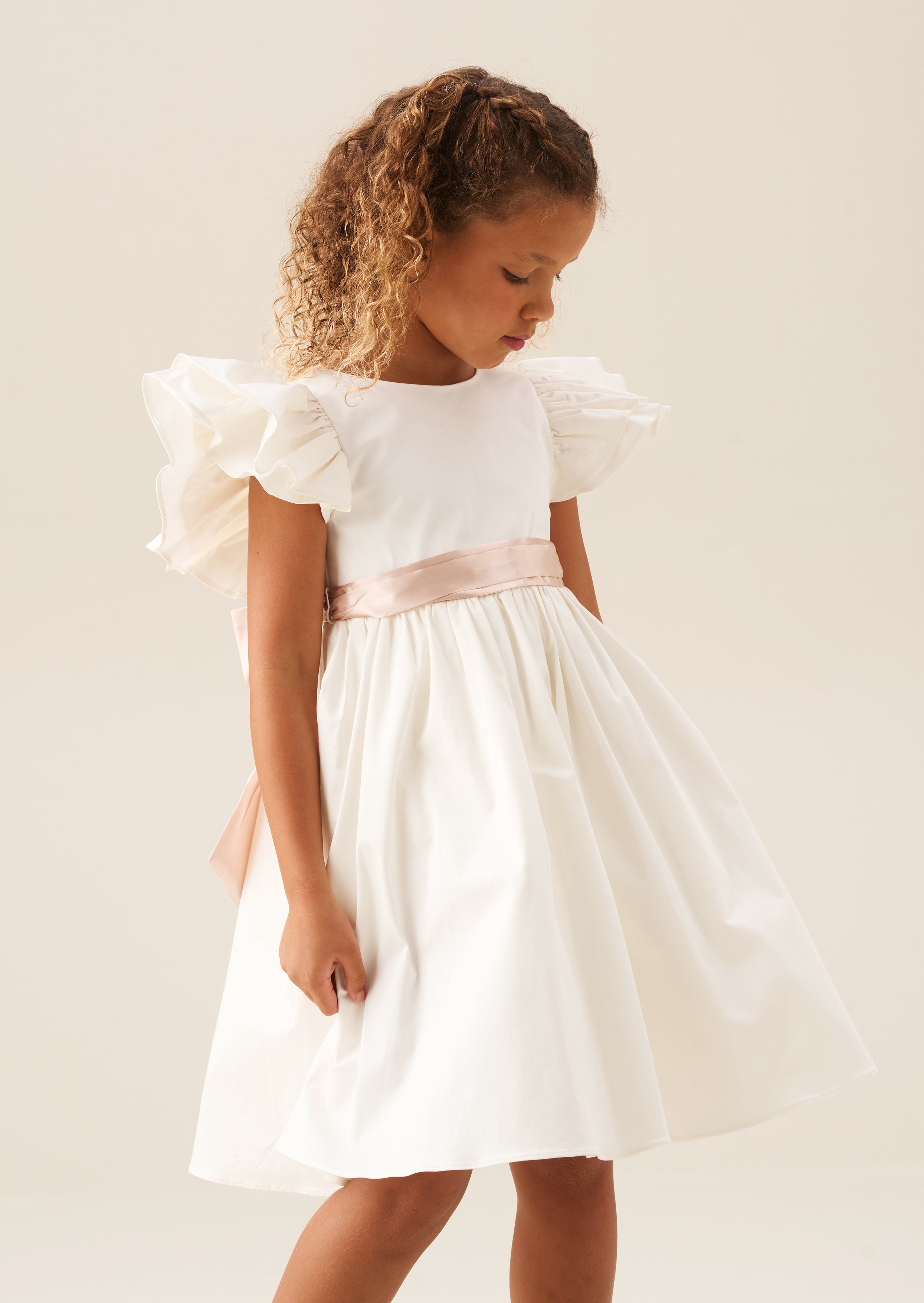 Sylvie Ruffle Dress with Soft Pink Sash