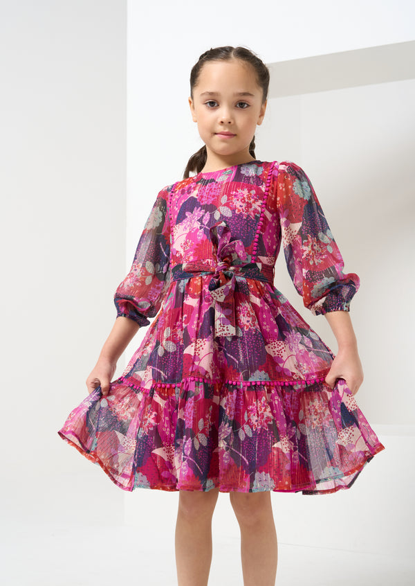 Carmen Pink Belted Patchwork Dress