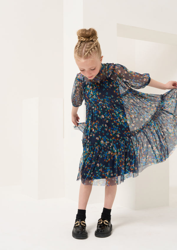 Cara Navy Floral Blur Dress