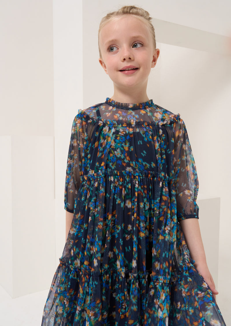 Cara Navy Floral Blur Dress
