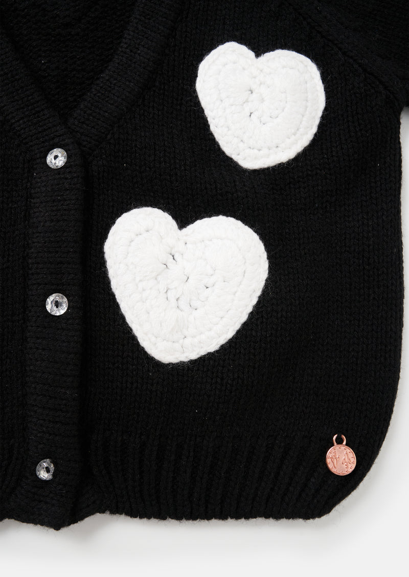 Everly Black Crochet Heart Cardi