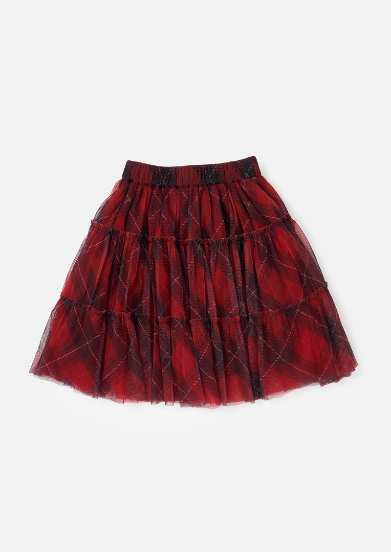 Darby Printed Tartan Mesh Skirt