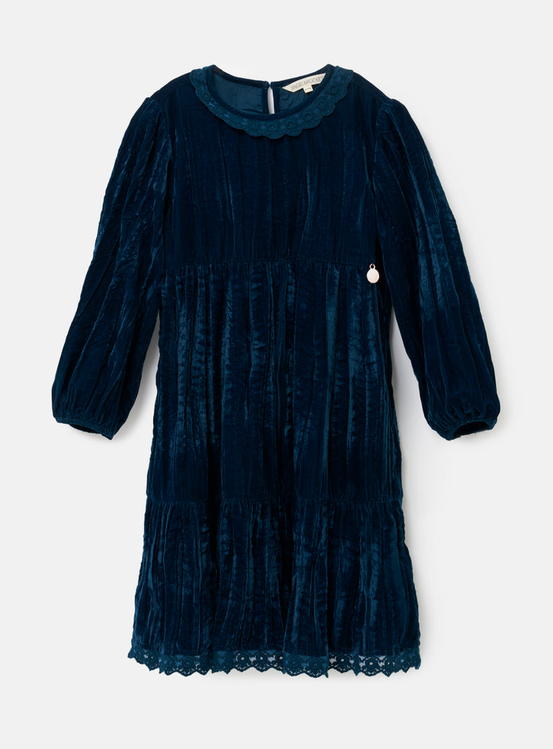 Mia Crushed Velvet Lace Collar Dress