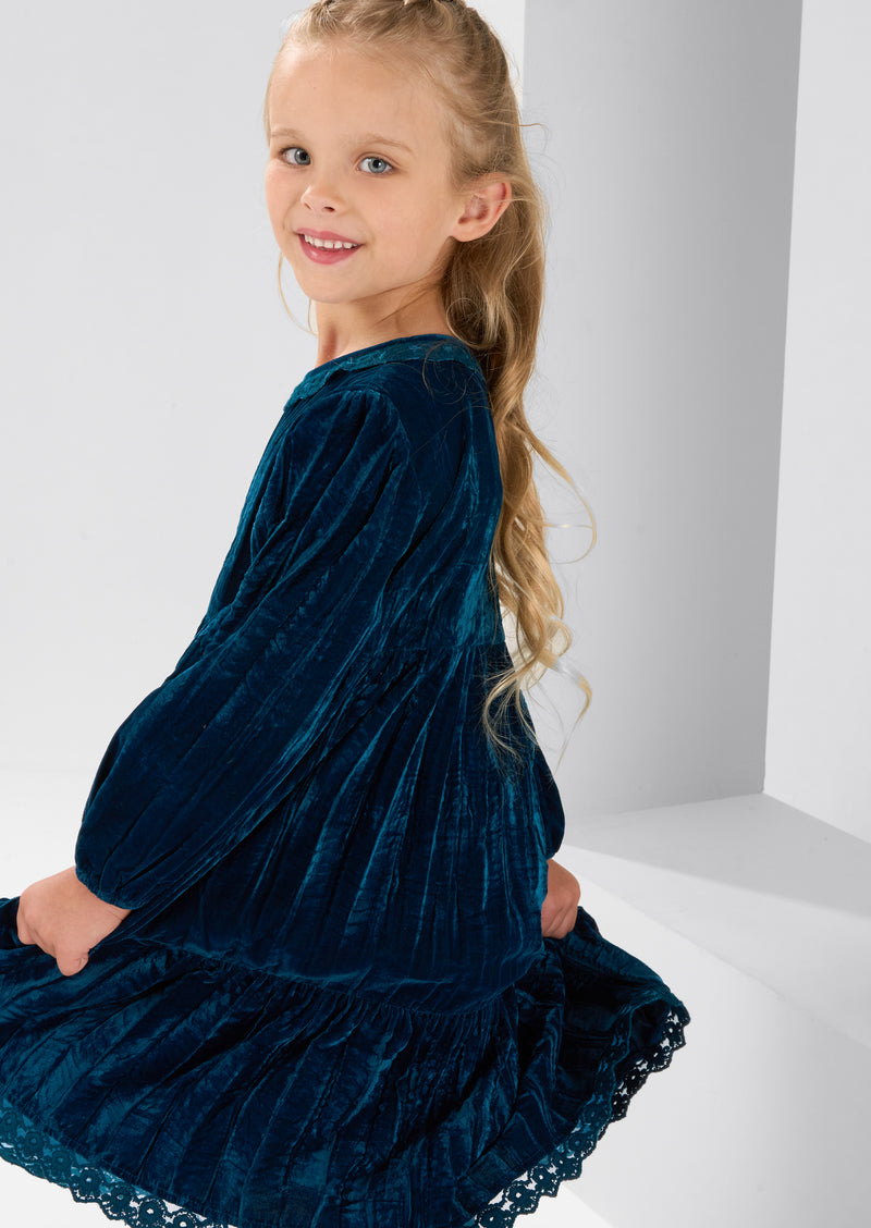 Mia Crushed Velvet Lace Collar Dress