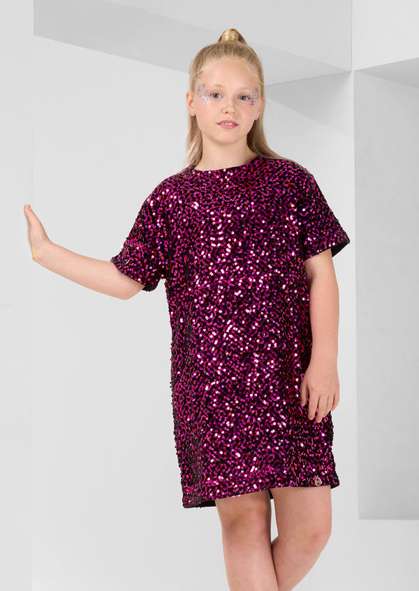 فستان ليكسي وردي مزين بالترتر