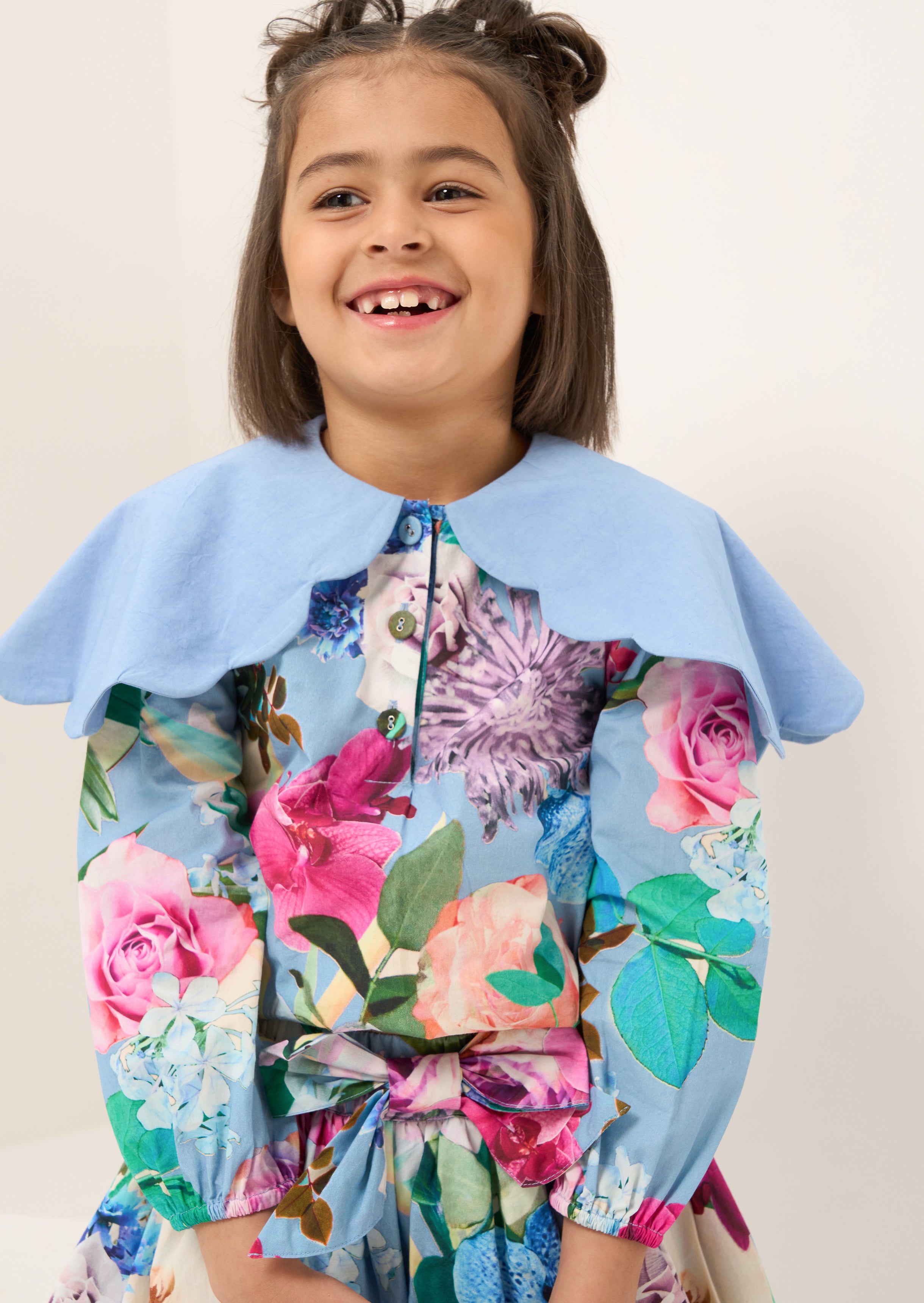 Darcy Blue Printed Cape Collar Top